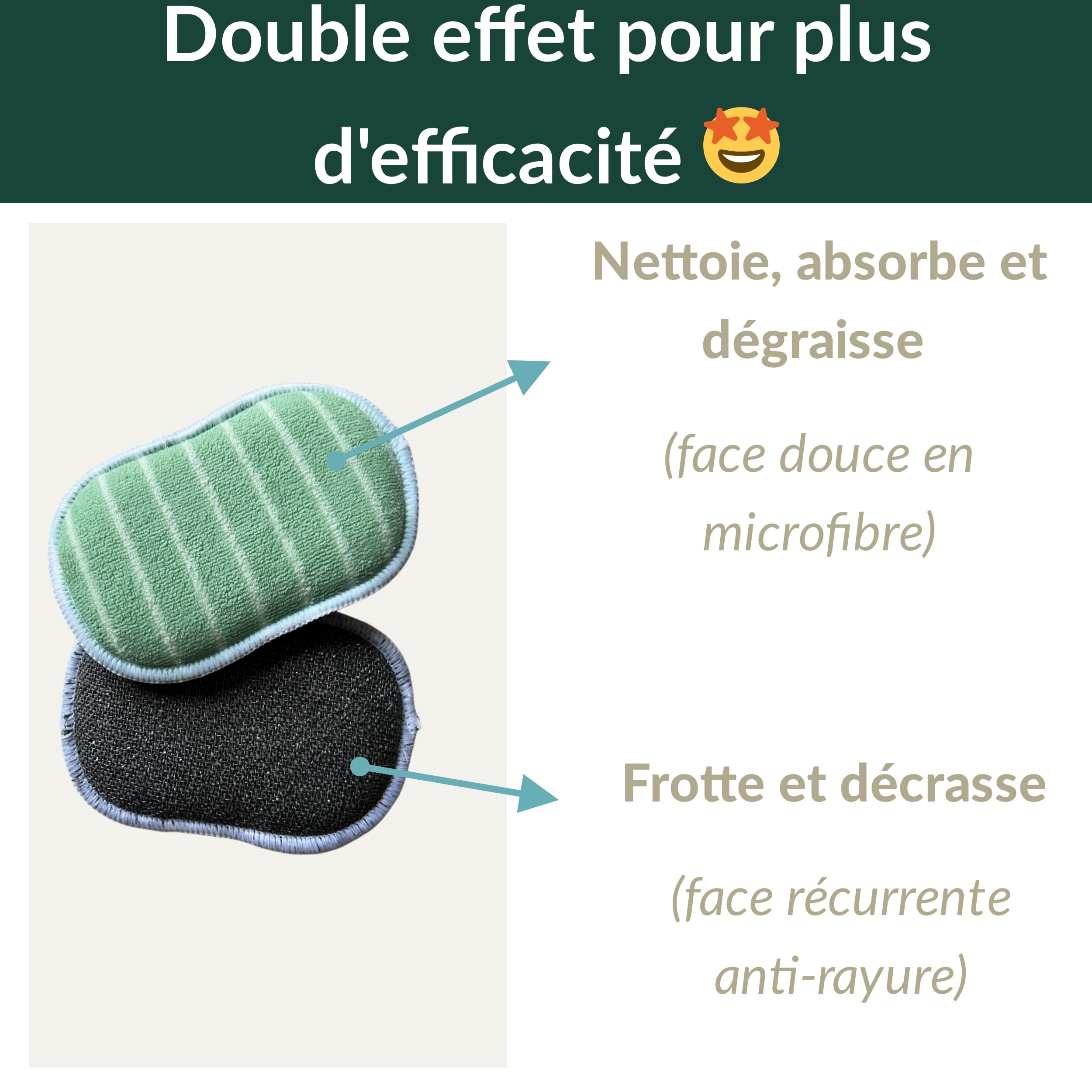 Lot De 8 Éponges Réutilisables Bambou - Double Face, Microfibre, Lavable, Écologique