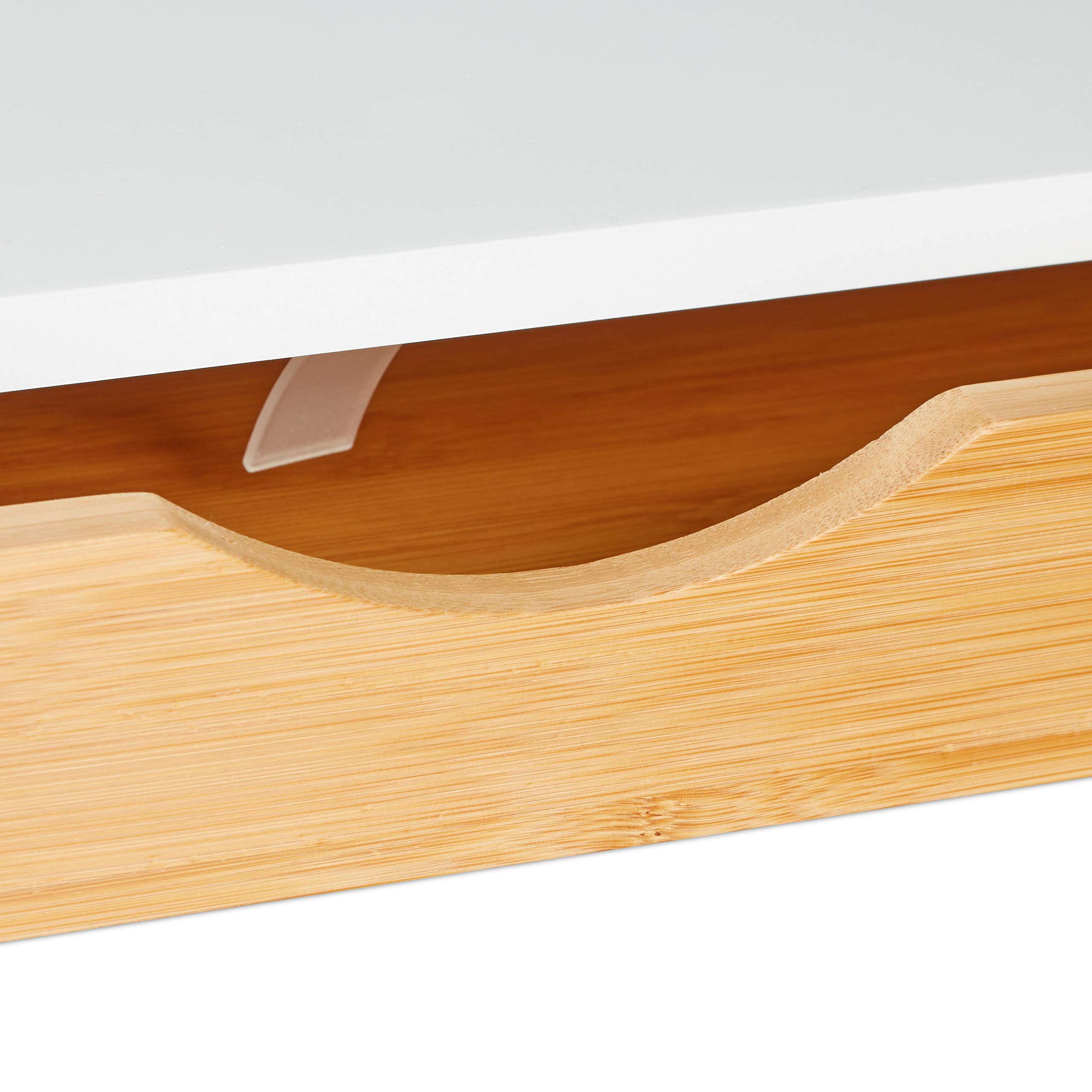 Relaxdays étagère Murale tiroir, HxLxP: 8 x 60 x 24 cm, Console au Mur Style scandinave, Bois MDF, Bambou, Blanc/Nature