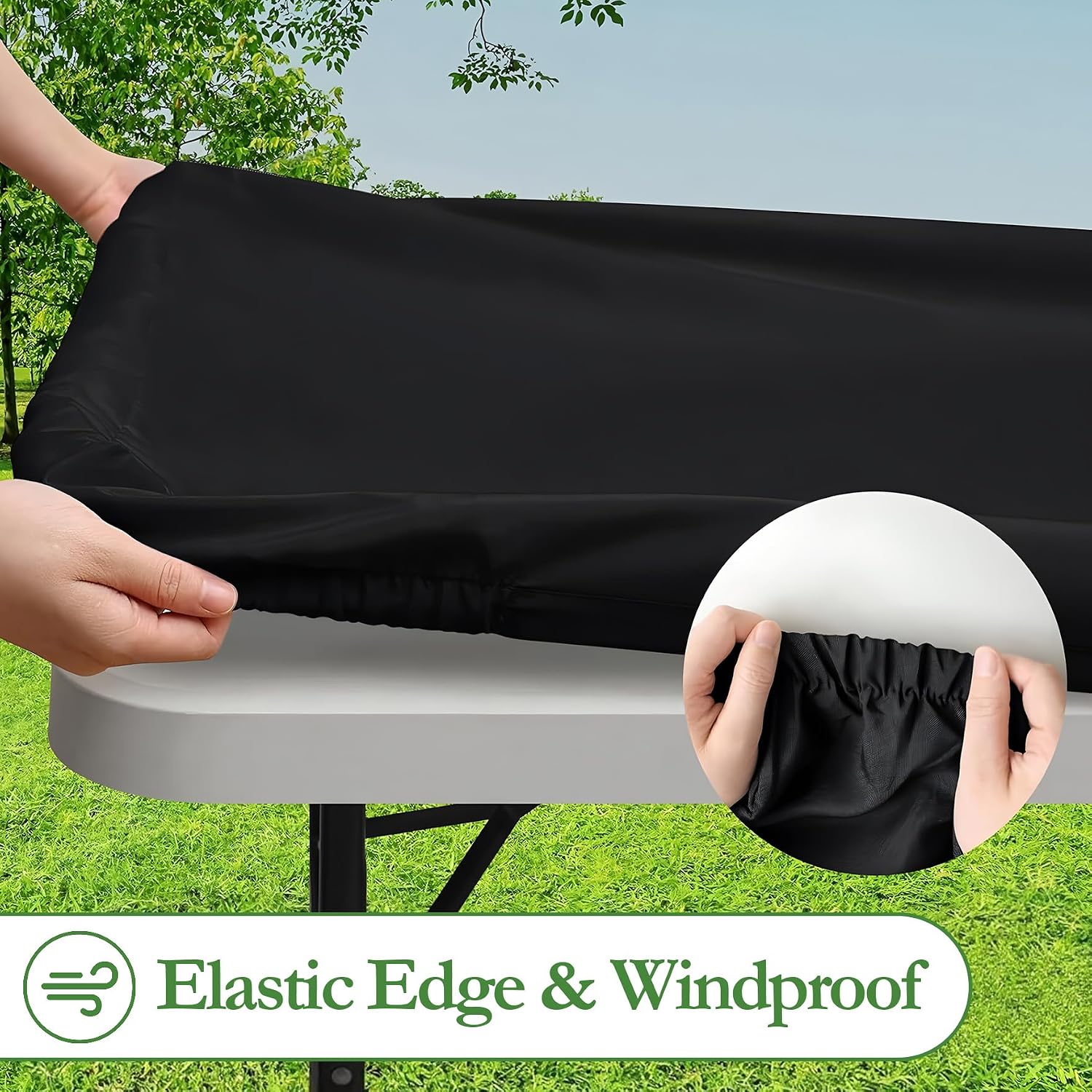 Klmnop Picnic Table Cover with Bench Covers, Elastic Fitted Tablecloths for 6 Foot Rectangle Tables, Stretch Washable Patio Tablecloth for Outdoor Camping and RV(Black, 30"x72") image 3