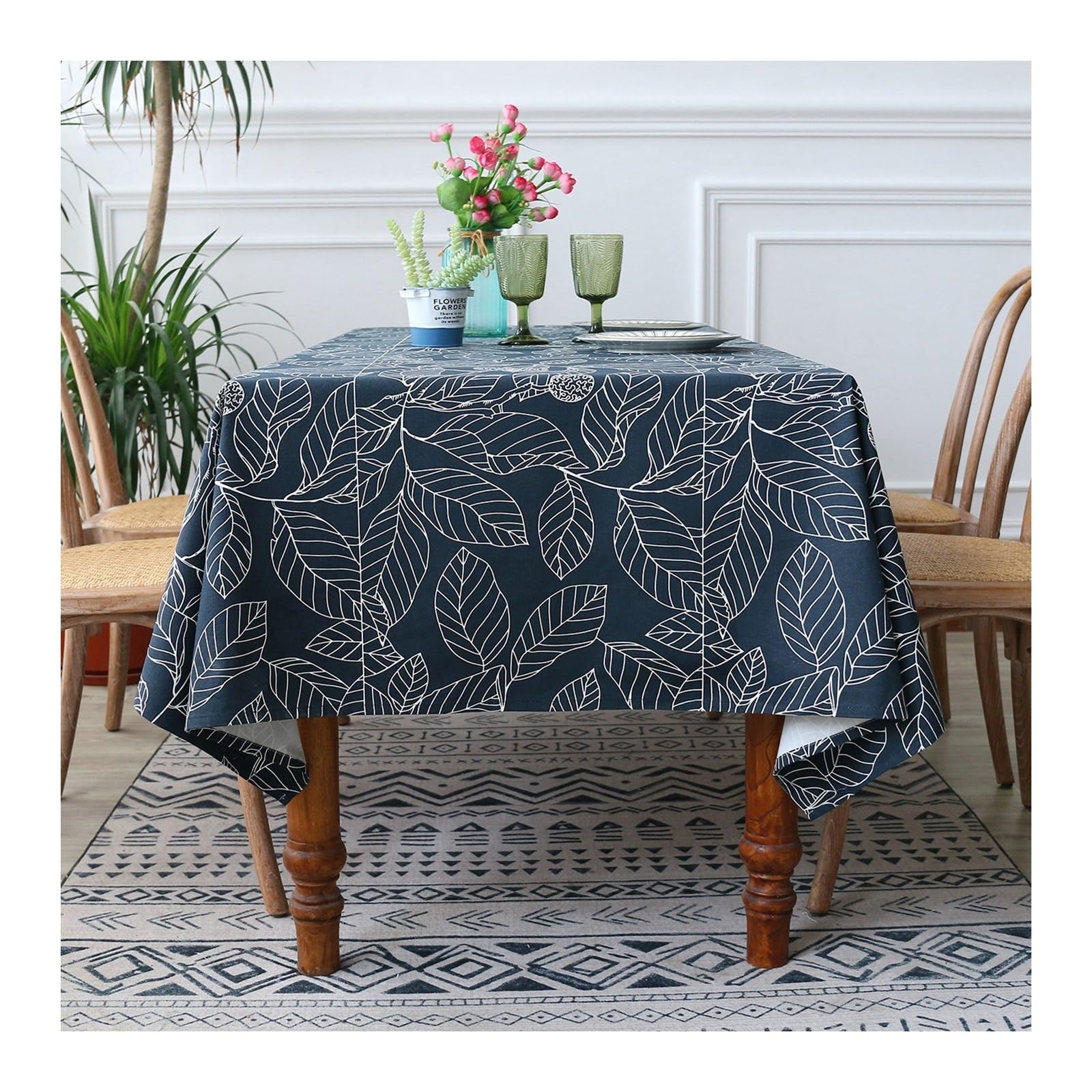 Nappe de table anti-tache imperméable 135x180cm motif feuilles