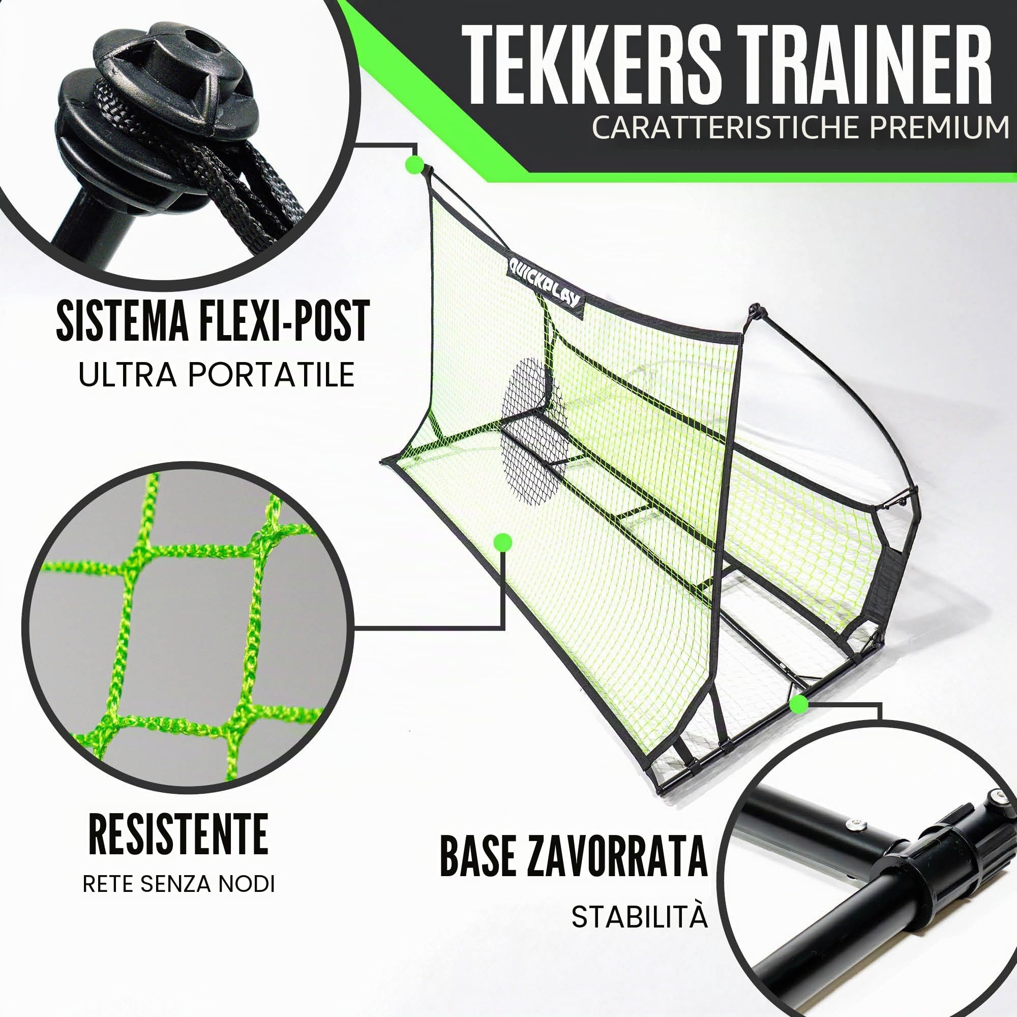 QUICKPLAY Tekkers - Rete da rimbalzo da calcio, ultra portatile e con base ponderata integrata per allenarsi su qualsiasi superficie