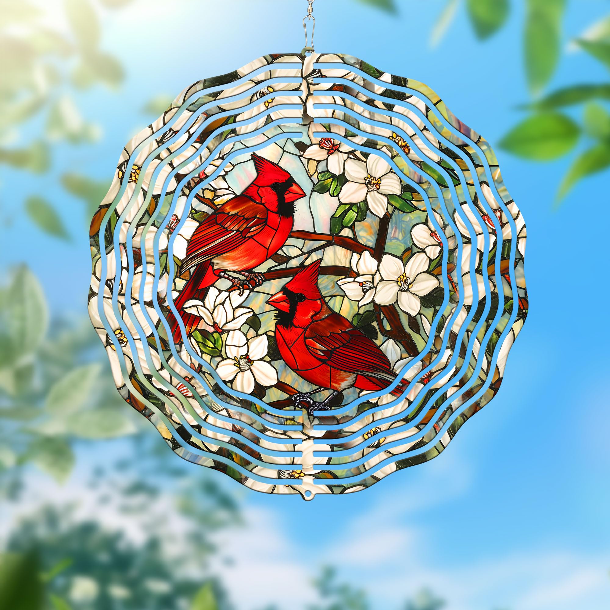 Cardinals in Flower Garden Cardinal Wind Spinner TPT2096WS, 12 inches - 3D Hanging Wind Spinners Outdoor, Yard, Garden Decor