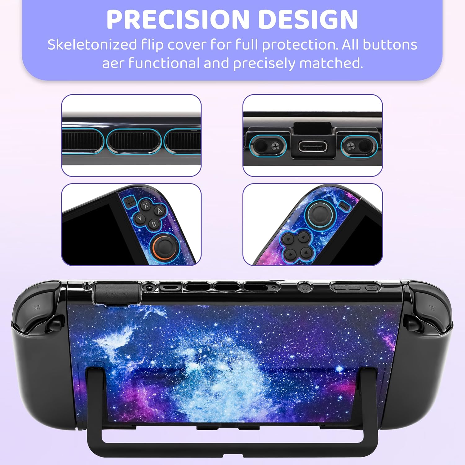 FANPL Cute Case Bundle for Nintendo Switch 2 Accessories, Travel Carrying Cover for Switch 2 with Hard Skin, Adjustable Strap, Screen Protector, Thumb Grip Caps (Starry Sky) - Image 7