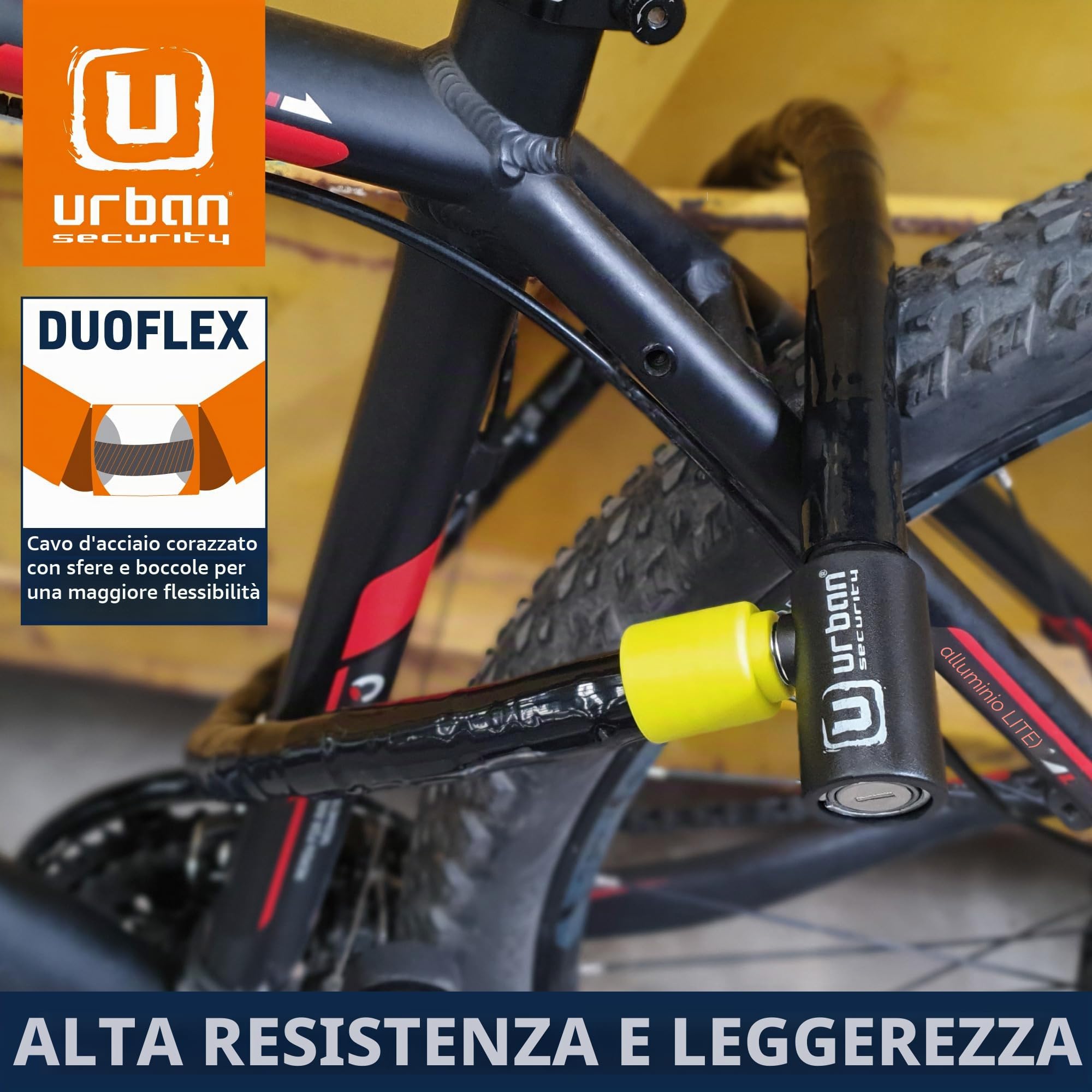 URBAN Catena Antifurto Moto Scooter Bicicletta Cavo Articolato Duoflex Acciaio Rinforzato Blocco Universale Sicurezza Motociclo