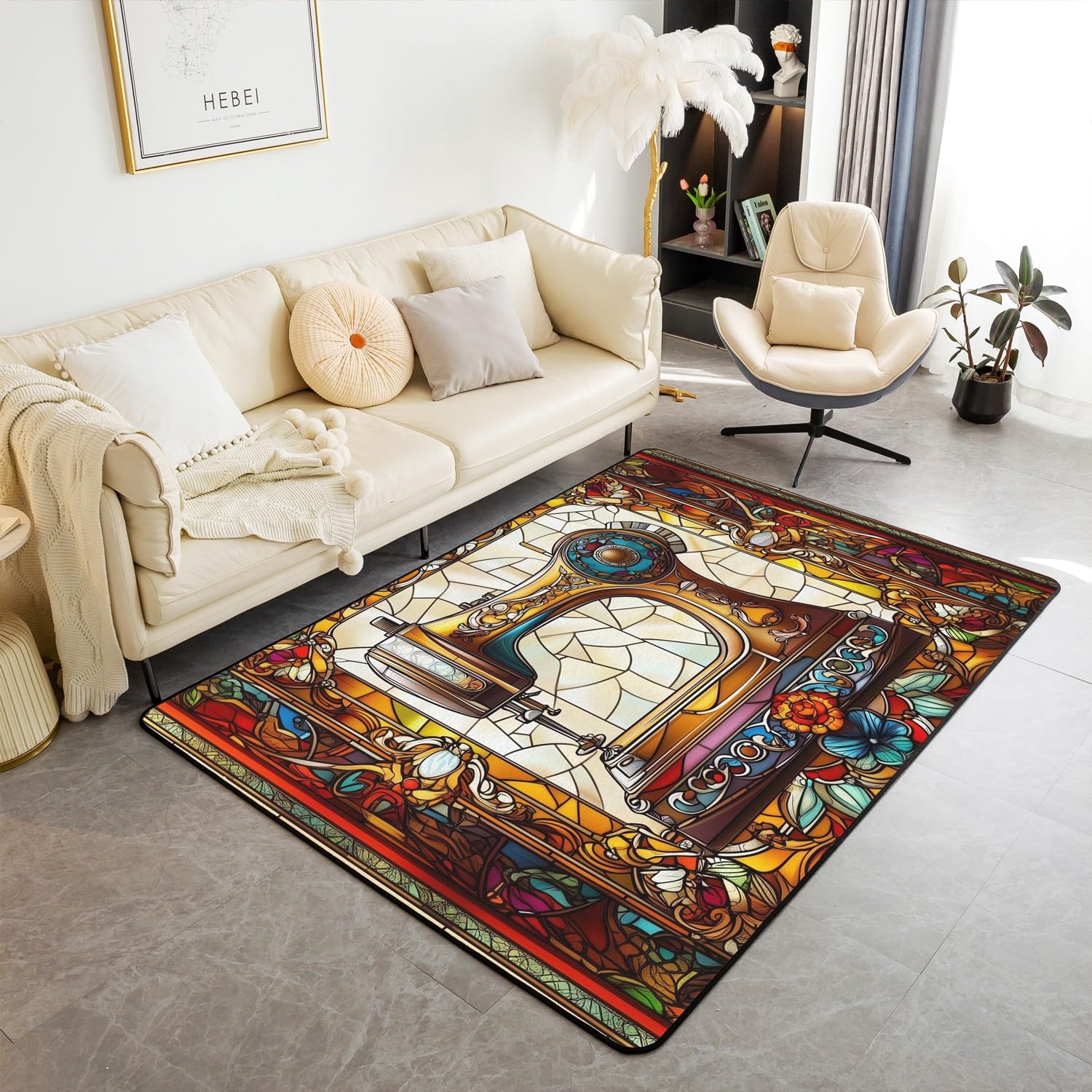 Tapis coutures faites à la main marron rétro pour éviter les glissades des enfants dans la chambre