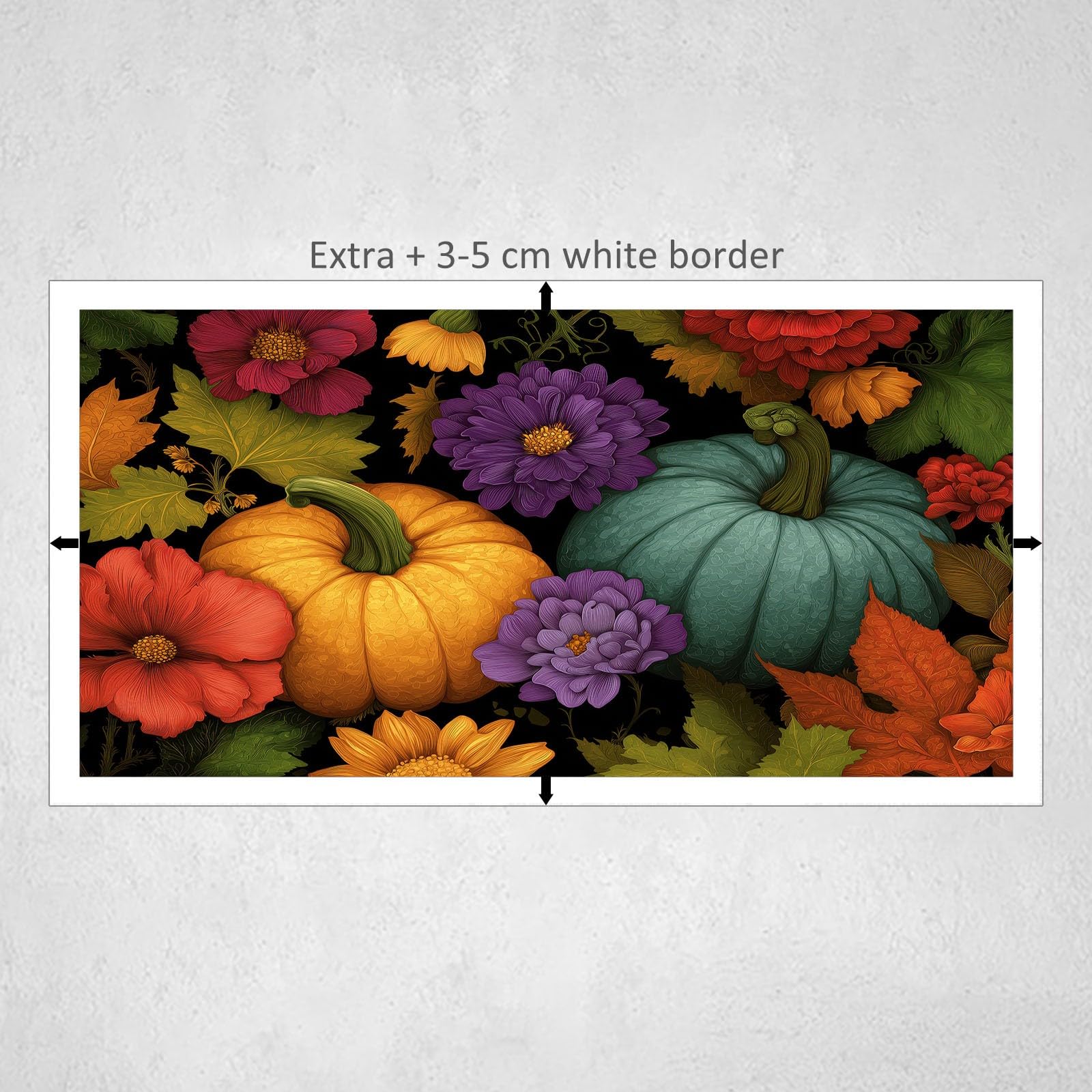 Generisch Herbstblätter Lebensmittel Kürbis Blumen Modernes Leinwandbild 120L x 60B cm mit Rahmen, Vintage XXL Wanddeko für Wohnzimmer Geschenk Idee Einzug - Hochwertiger Kunstdruck auf Holzrahmen