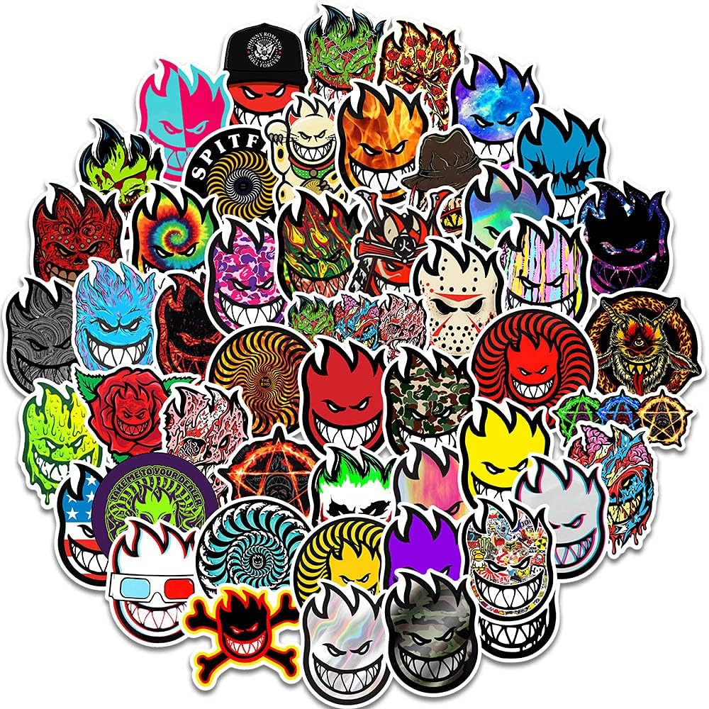 WaiYo 50 PCS Spit-Fire Stickers,Cool Flame Skateboard Stickers,Vinyl Waterproof Stickers for Personalize Laptop, Electronic Organ, Guitar, Piano, Helmet, Skateboard, Luggage Graffiti Decals