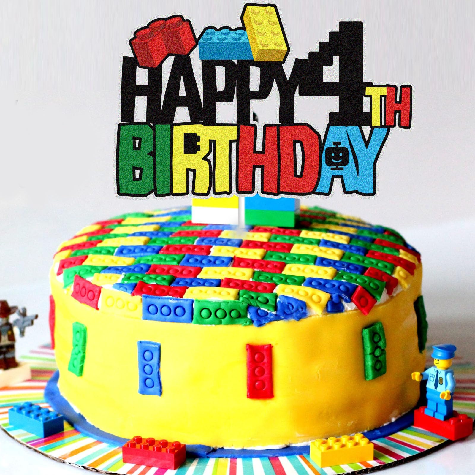 Amazon.co.jp: 組み立てブロック Happy 4th Birthday ケーキトッパー
