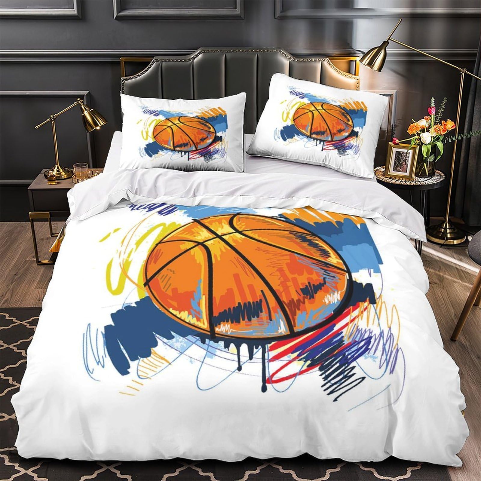 Parure de lit basketball 3D housse de couette single microfibres 135x200 cm