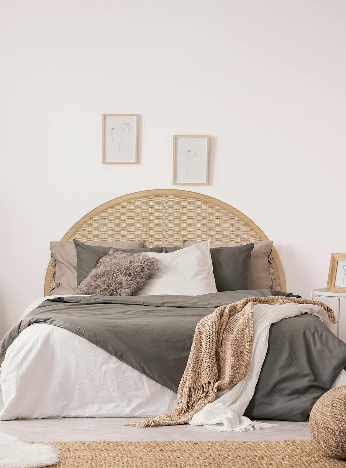 Rattan Weave Look Vinyl Peel and Stick Headboard Wall Sticker (Twin, Natural)