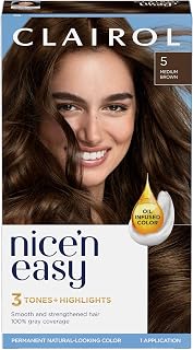 Clairol Nice'n Easy Permanent Hair Dye 5 Medium Brown: Natural-Looking Color, 100% Gray Coverage, Shiny Results