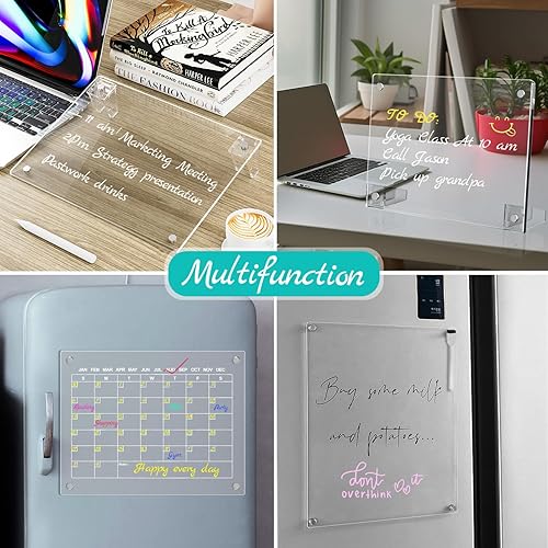 Miniatura 2 de 2 pizarras de acrílico transparente de borrado en seco para neveraescritorio, planificador mensual magnético de comidas de 16 x 12 pulgadas, pizarra