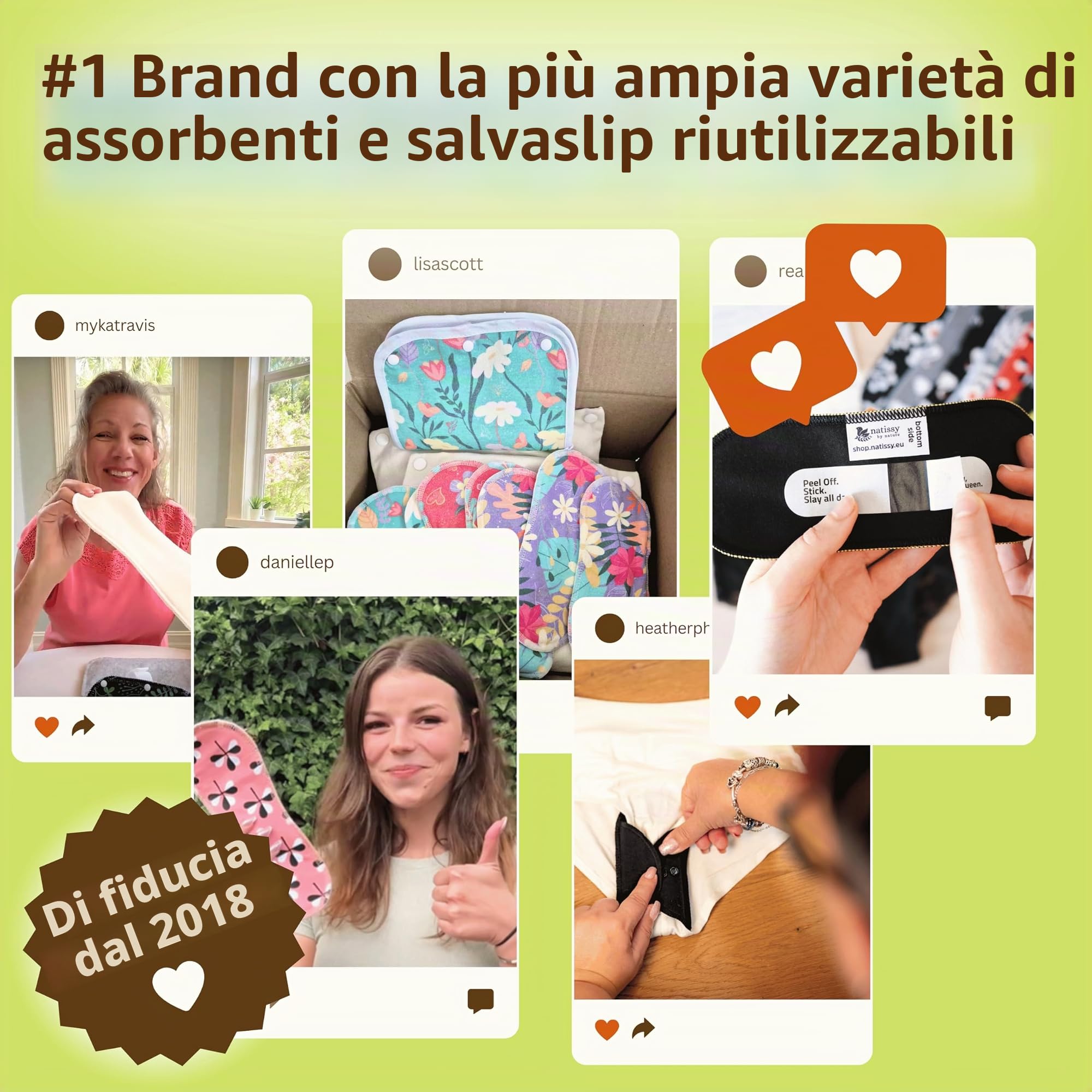 Natissy Salvaslip Anti-Camel-Toe Senza Ali in Cotone Biologico per Donna, Lavabili, Traspiranti, Morbidi, Discreti e Senza PUL - Set 7 pz Tanga - Made in EU