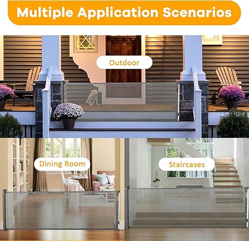 Miniatura 5 de FAHKNS Puerta retráctil para bebés de 118 pulgadas, puertas de seguridad plegables para niños, puerta de barrera de malla extra ancha para perros,