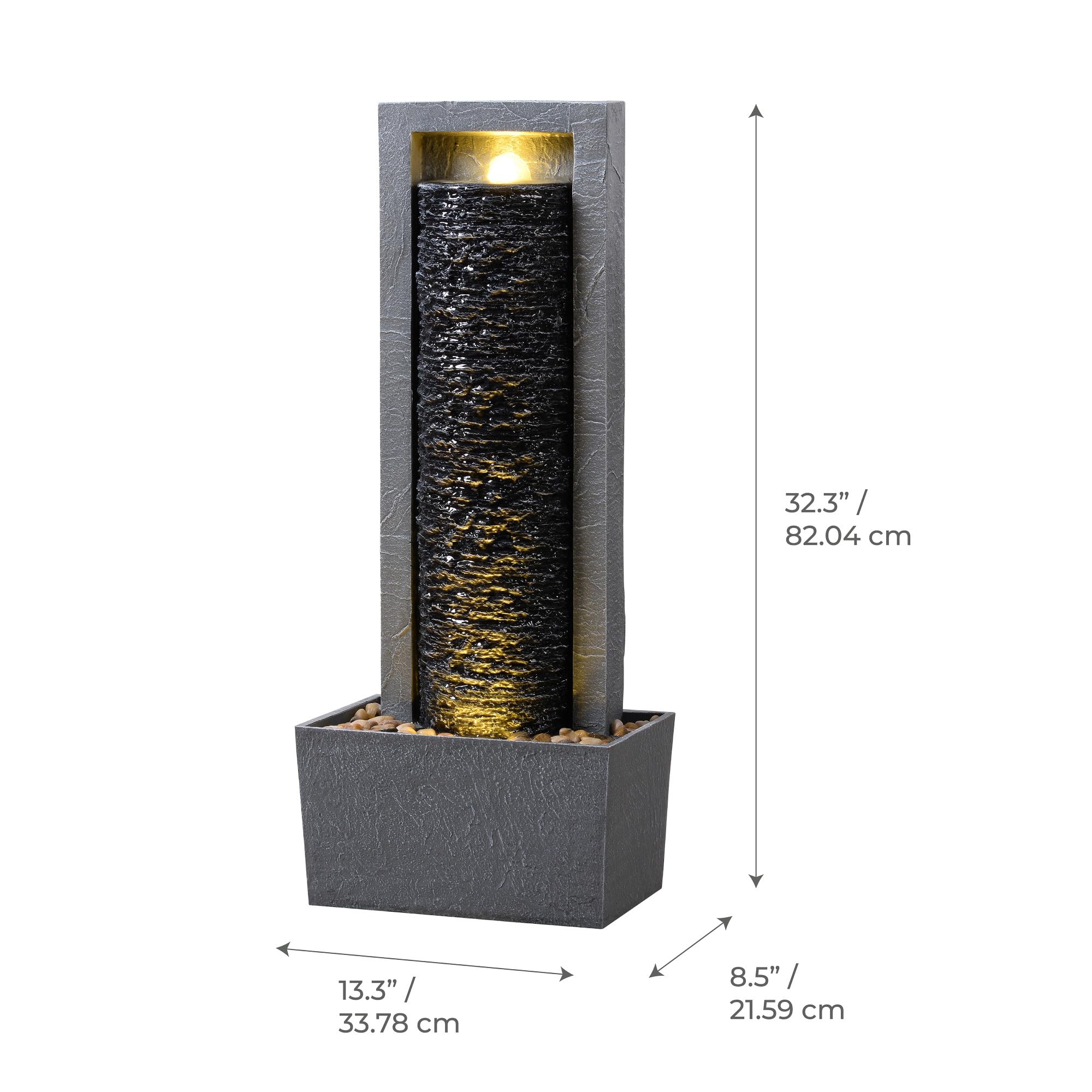 Teamson Home Fontaine de Jardin Haute Cascade exterieure LED Roche superposee Patio Durable Gris Fonce