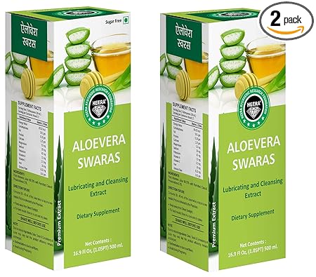 Heera Ayurvedic Research Foundation ALOEVERA SWARAS Aloevera Juice Sugar Free Premium Extract 500 ml (Pack of 2)