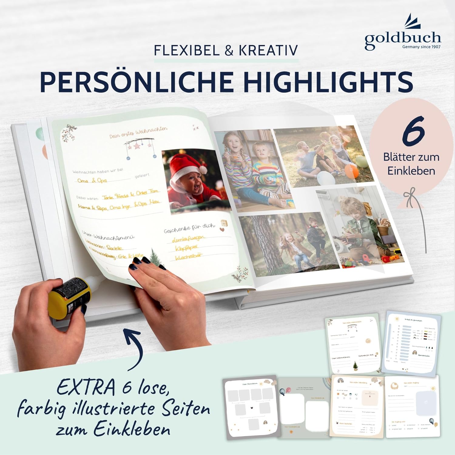 goldbuch 15 498 Baby Album Full of Wonders in Space Design, Linen Texture Photo Album with 58 White Blank Pages, Glassine & 4 Illustrated Pages, Baby Album, Paper, Approx. 30 x 31 x 4 cm, White