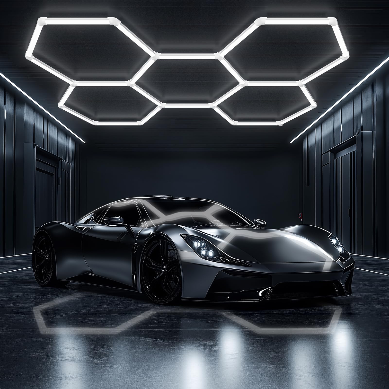 ALLYES Hexagon LED Garage Lights, 24000LM 5000K 200W Honeycomb LED Ceiling, Upgraded Wider Size Light Tube, Hex Shop Lights for Car Detailing Shop Office Gym Barber — image 1