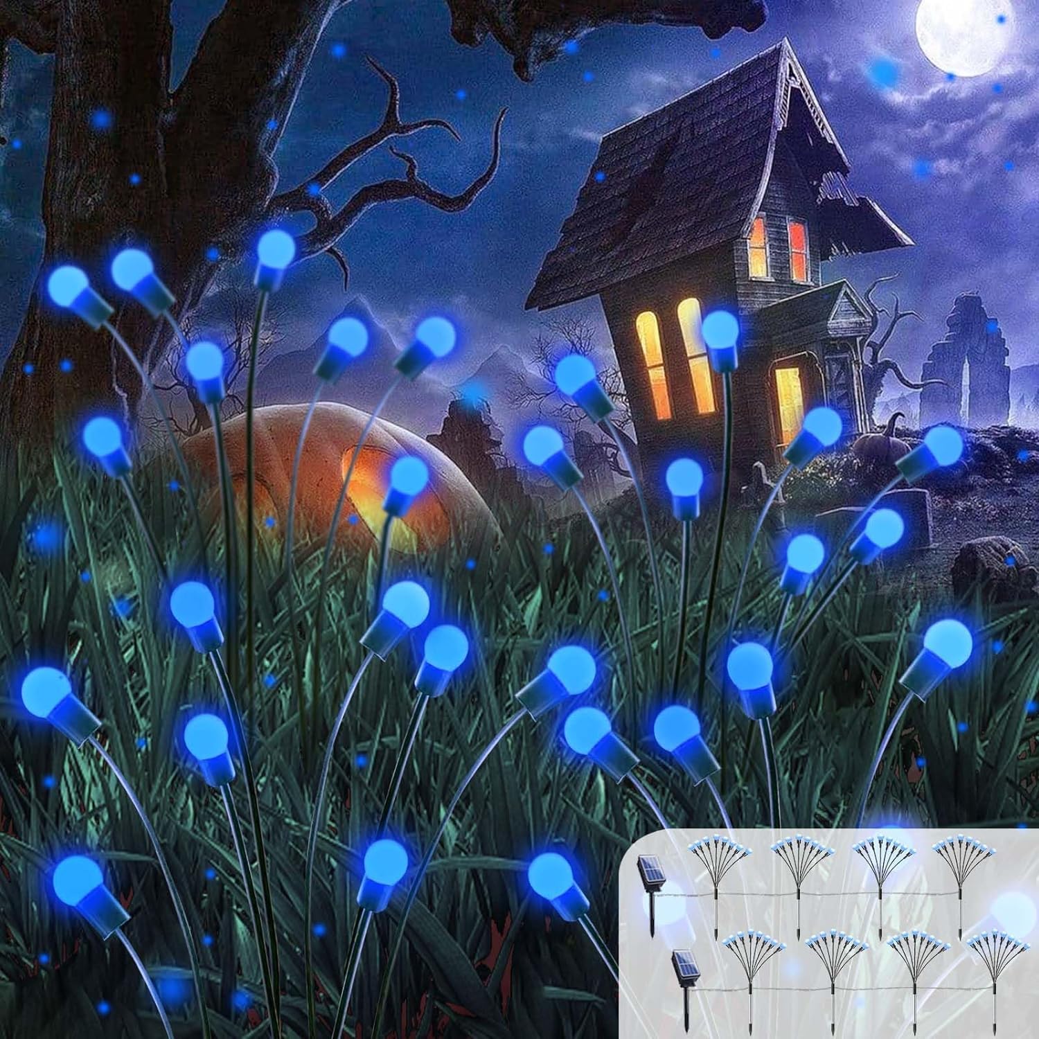 OZS 8Pack Total 64LED Solar Garden Lights - Solar Lights Outdoor, Solar Firefly Lights, Solar Swaying Light, Blue Solar Lights Outdoor Waterproof for Garden Yard Pathway Decoration(Blue)