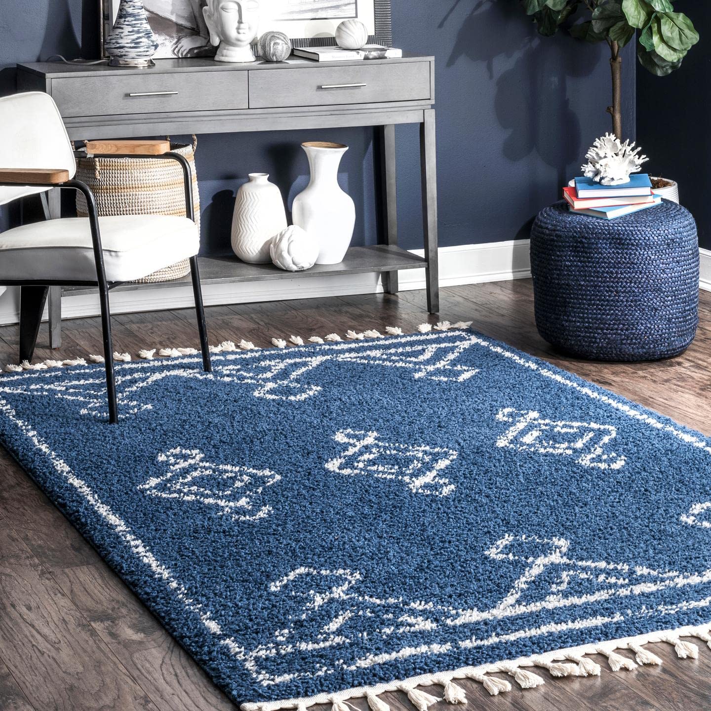 Tapis de couloir bleu nuLOOM Mackie tissage marocain haut de gamme 0,7x1,8m