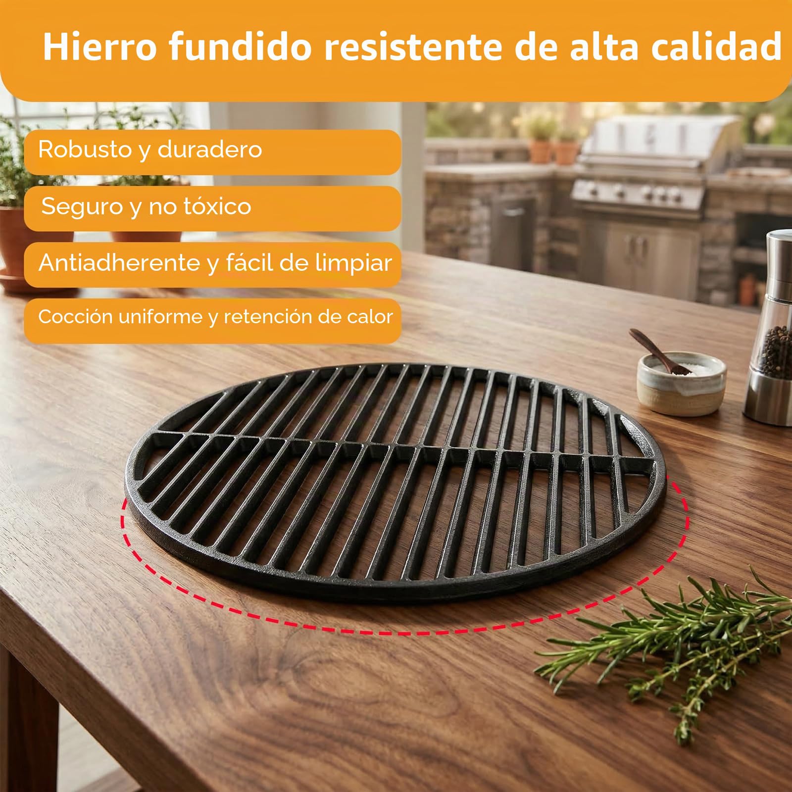 Parrilla de hierro fundido, placa de parrilla para parrilla redonda de hierro fundido, parrillas de carbón y gas, parrilla de 37,5 cm, cocción negra para parrilla resistente como reemplazo