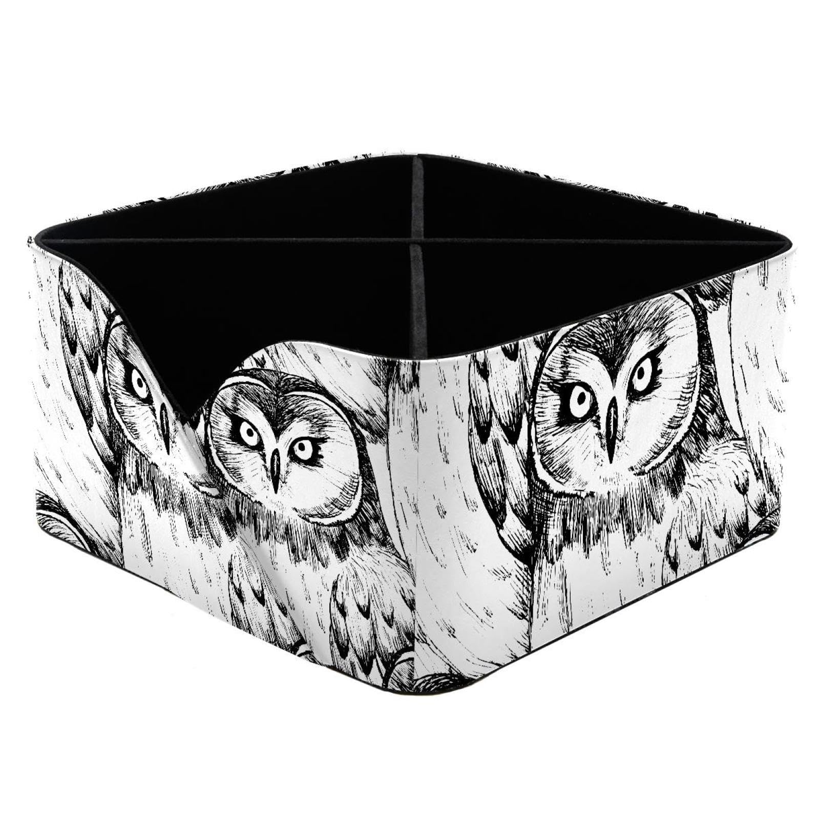 KengjuTesu Animal Owl Pattern Desktop Organizer Pen Holder, Rectangular Pencil Cup for Office, Study and Makeup Stations