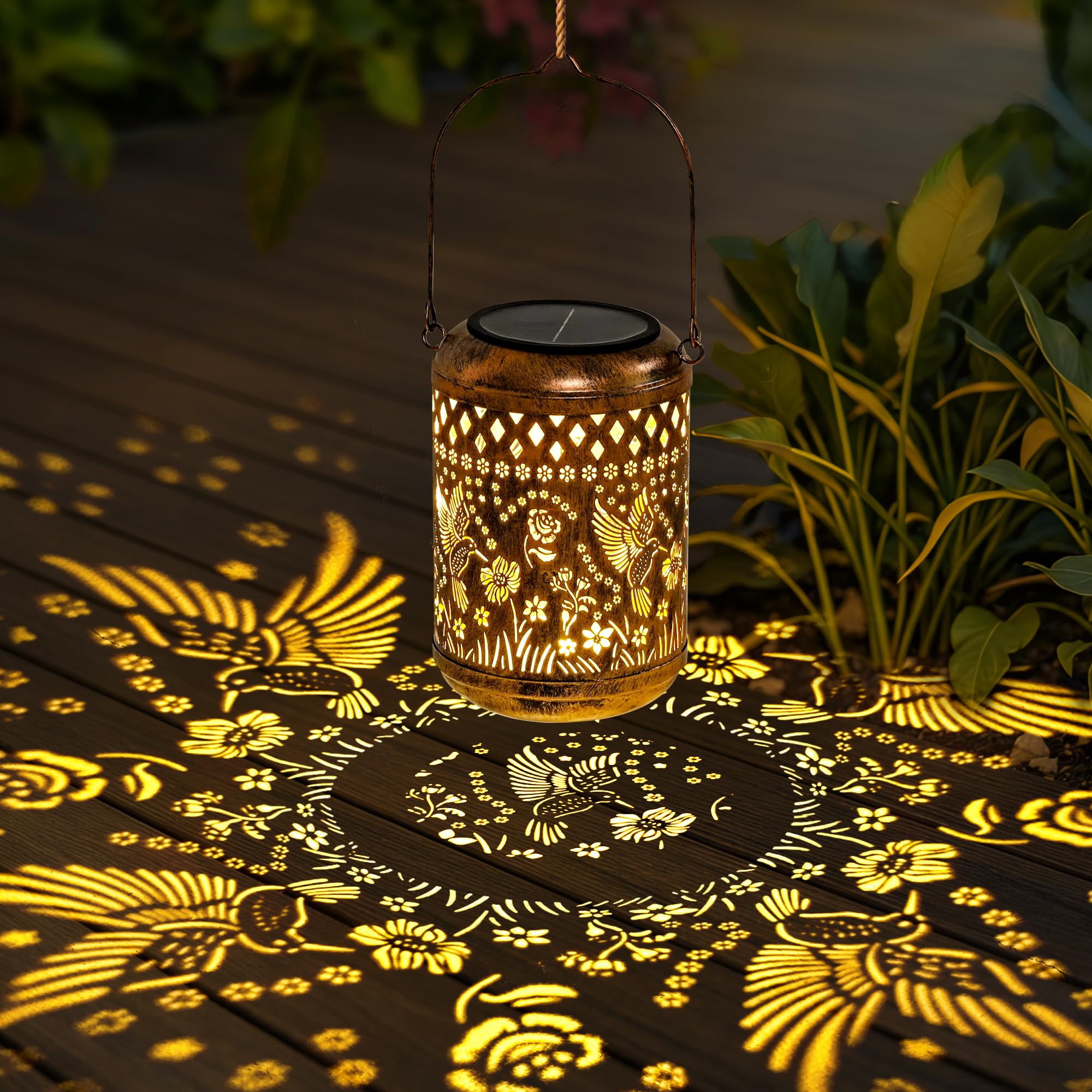GIGALUMI Lanterne solari per esterni, colibrì, luci solari da giardino, regalo di compleanno unico per mamma, donne, amici, decorazione da giardino in metallo impermeabile per cortile, patio, cortile
