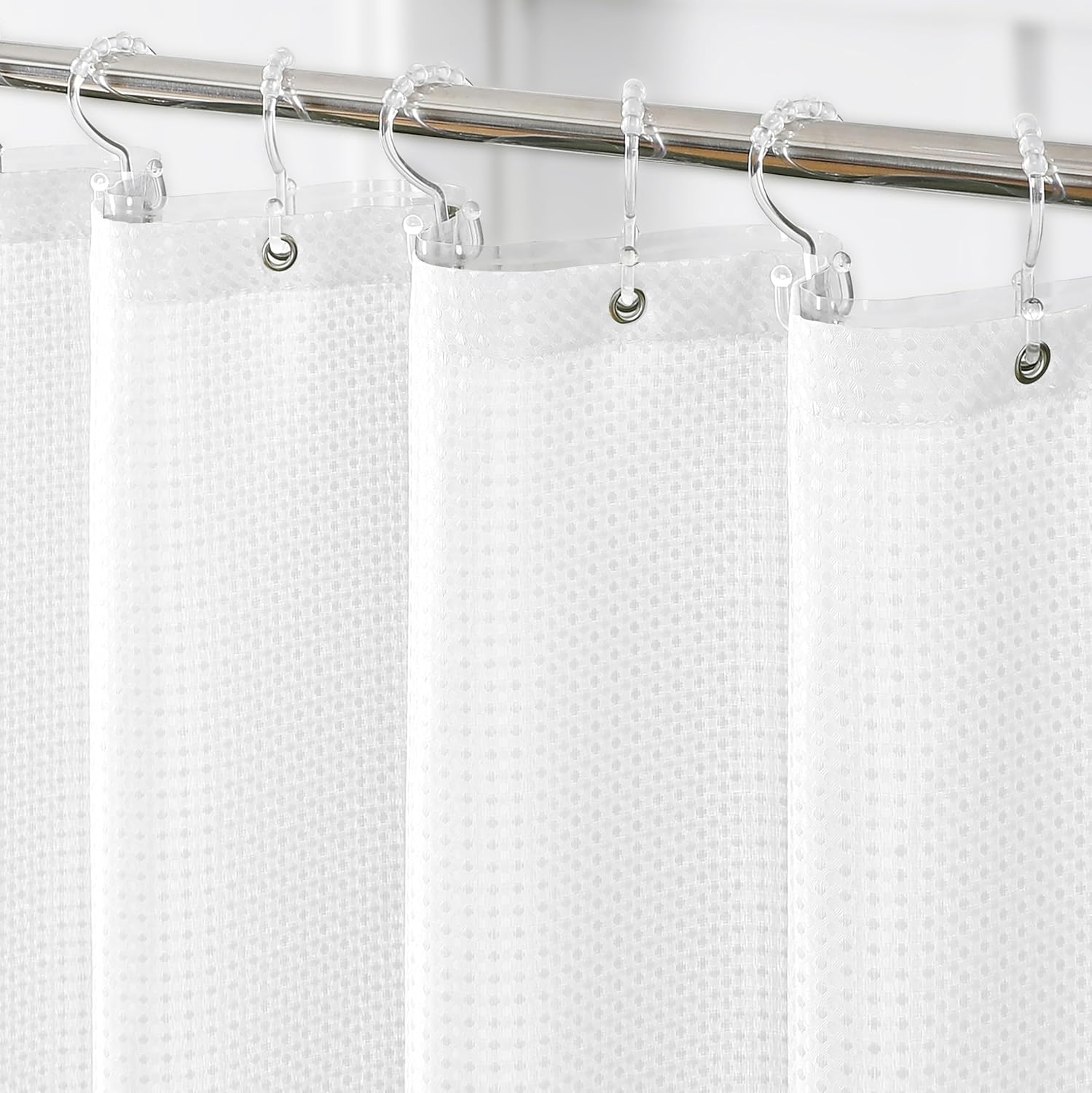 QiyI 3 in 1 Shower Curtain Set, White Waffle Shower Curtain and Liner Set with 12 Double Shower Curtain Hooks, Waterproof Fabric Hotel Bathroom Curtain with PEVA Liner & Clear Plastic Rings, 72 x 84
