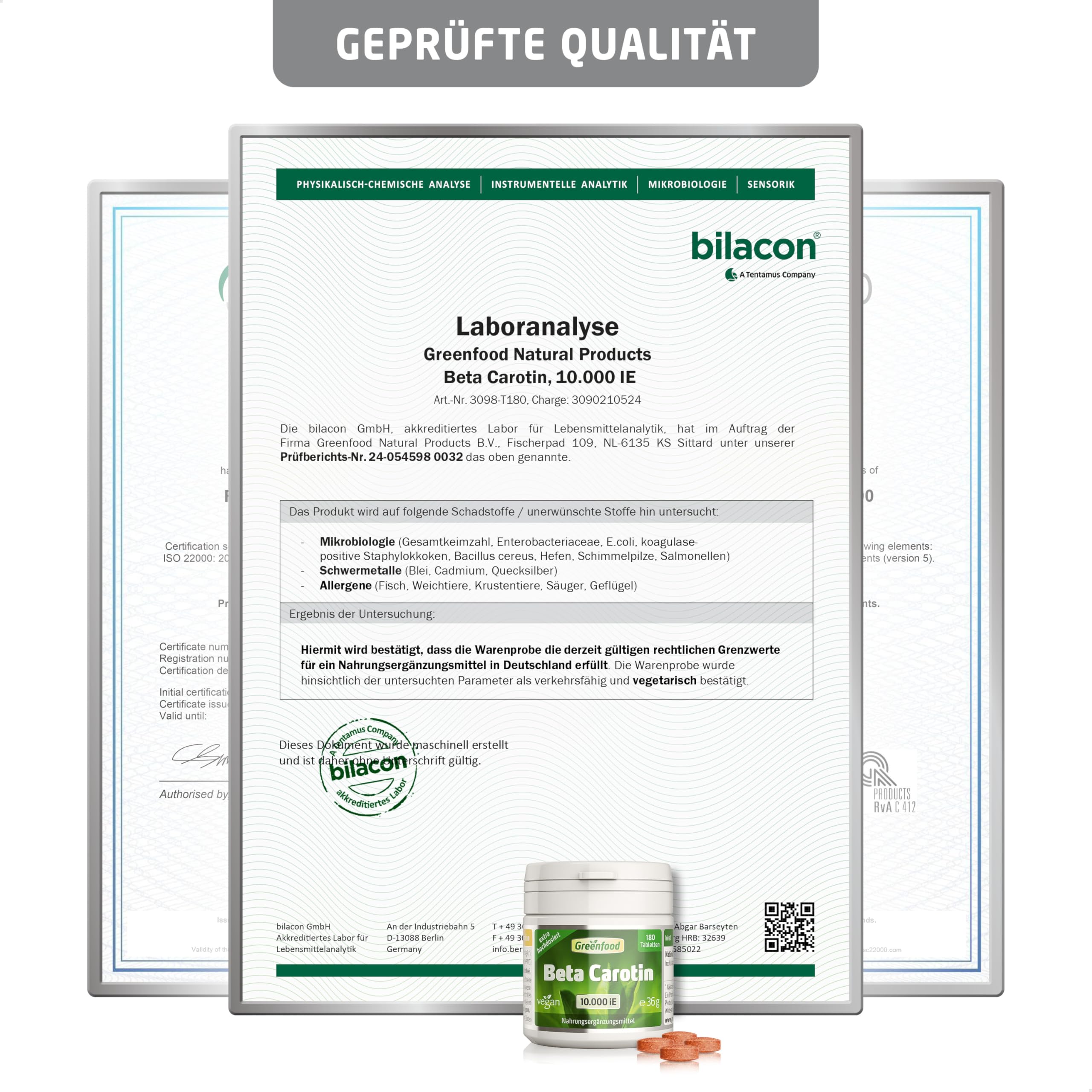 Beta Carotin, hochdosiert, 10.000 iE - 180 Tabletten, vegan. Carotin Tabletten. Vorstufe von Vitamin A – für Sehkraft, Haut & natürliche Bräune - OHNE künstliche Zusätze - laborgeprüft. Von Greenfood.
