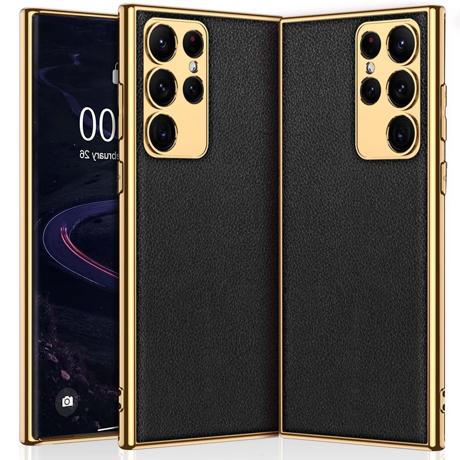 【NINKI】Galaxy S23 ultra 5G用 ケース [docomo SC-52D|au SCG20]カバー レザーカバー 柔らかい メッキTPUフレーム スリム 落下保護 ストラップホール TPU×PU革製 バンパー ワイヤレス充電 ギャラクシー S23 ウルトラ スマホケース（ブラック）