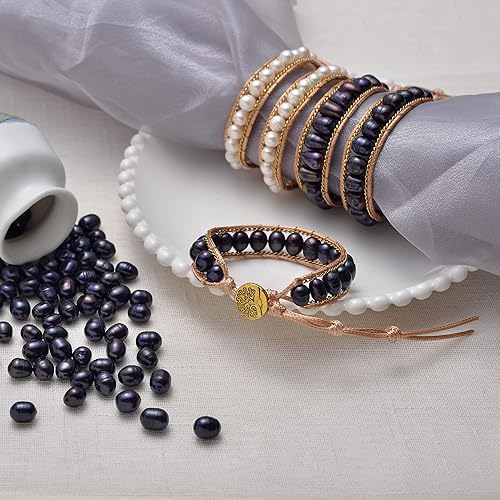 Miniatura 4 de Handmade Pearl Beads Wrap Bracelet for Women,Adjustable Black Freshwater Pearl Bracelet for Women Girls Jewelry Gift