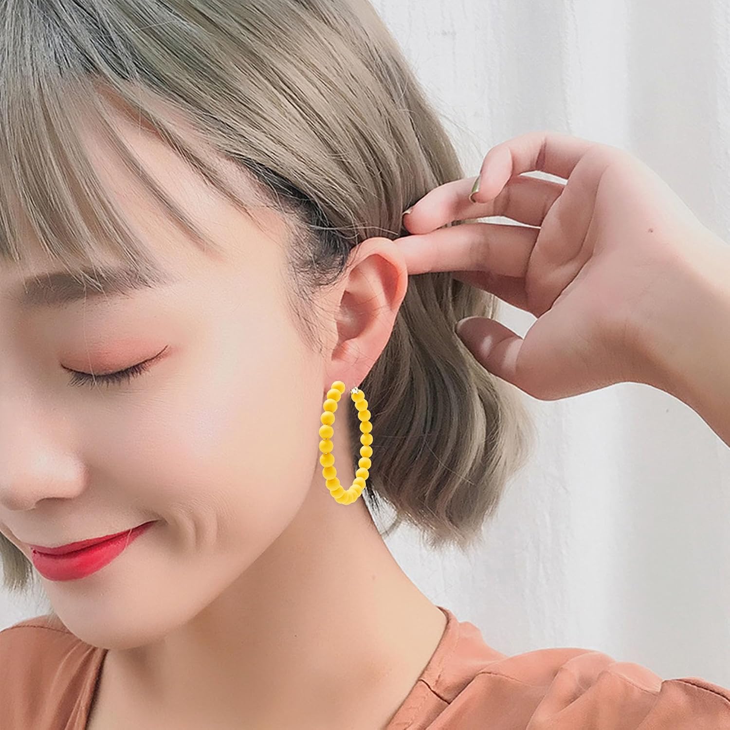 Beaded Hoop Earrings Women Bohemian Circle Round Colorful Bead Dangle Earrings for Women image 4