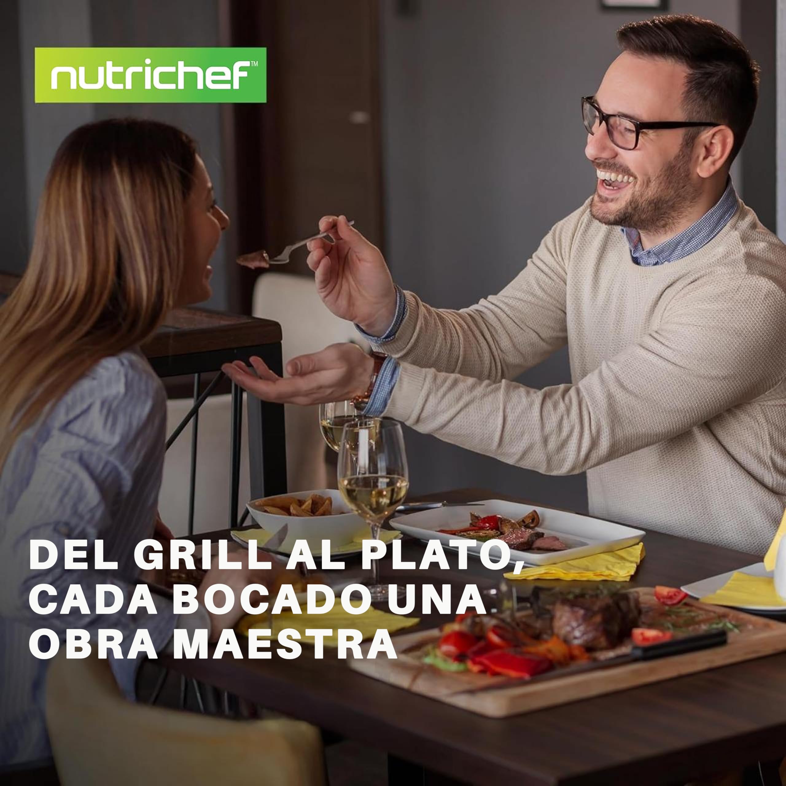 Nutrichef sarten parrilla, Grill, 11”, Cuadrada, Anodizada, Asador, Plancha cocina, Antiadherente, Asas reforzadas, Apto para lavavajillas
