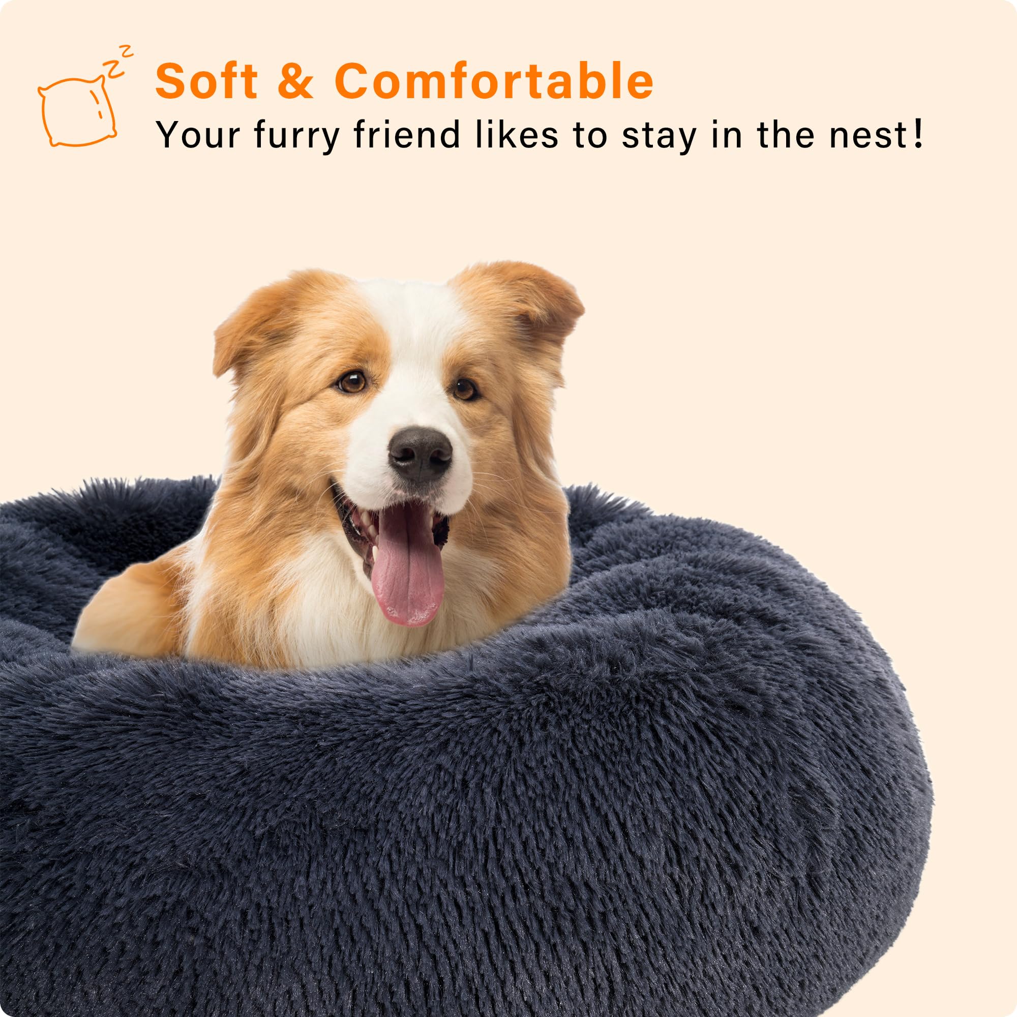 IuJ Rundes Donut Hundebett – Waschbar, Vegan, Rutschfest, Größe 3XL (120 Cm, Beige)