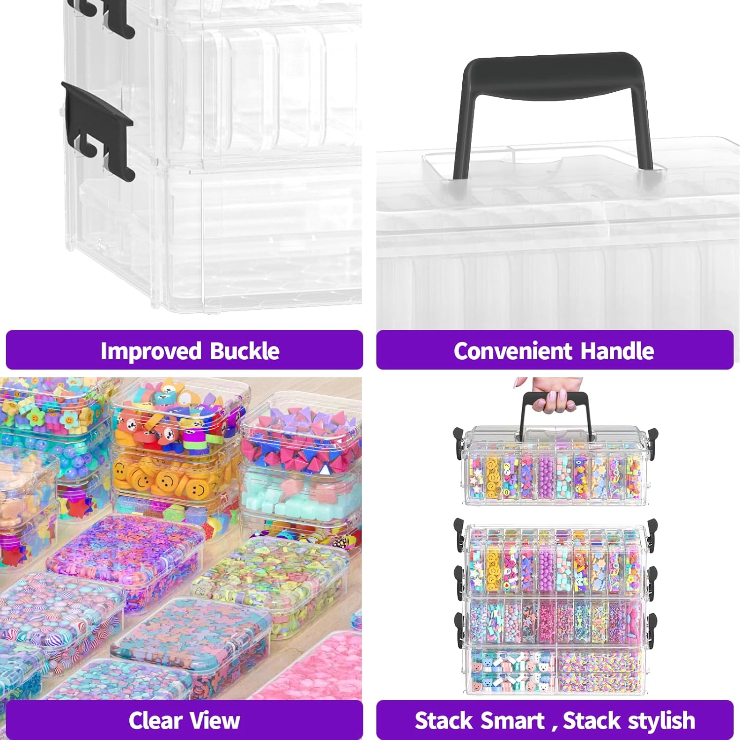 VANSUNS Stackable Bead Storage Organizer, 88 Small Plastic Containers with Lids, 4-Layer Clear Bead Organizer Box, 3 Sizes, Portable, for Jewelry and Crafts