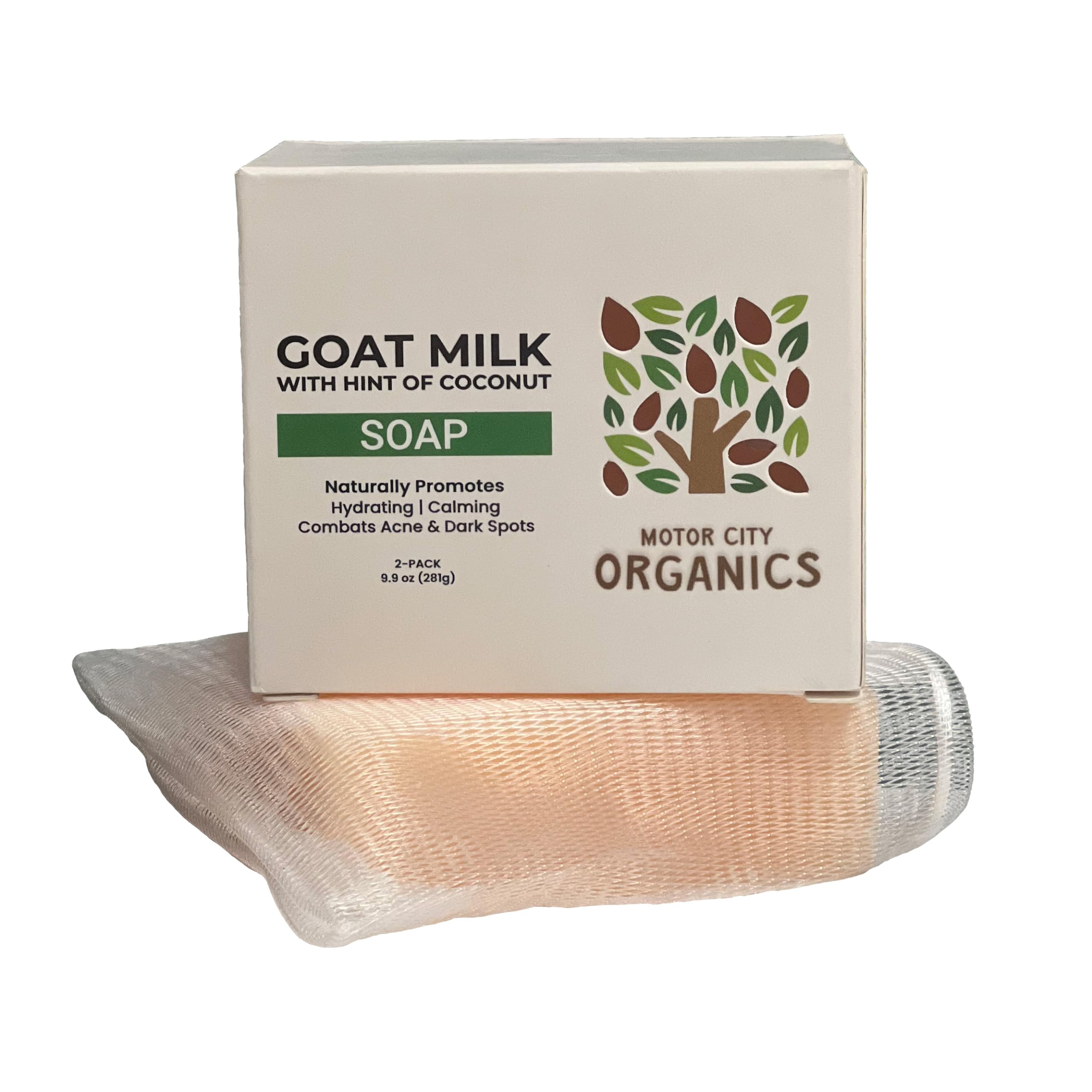 Goat Milk Soap Bar - 2 Pack | Infused with Tropical Coconut | 8 Natural Ingredients | 4.95 Oz Bars + Free Soap Sleeve | All Skin Types