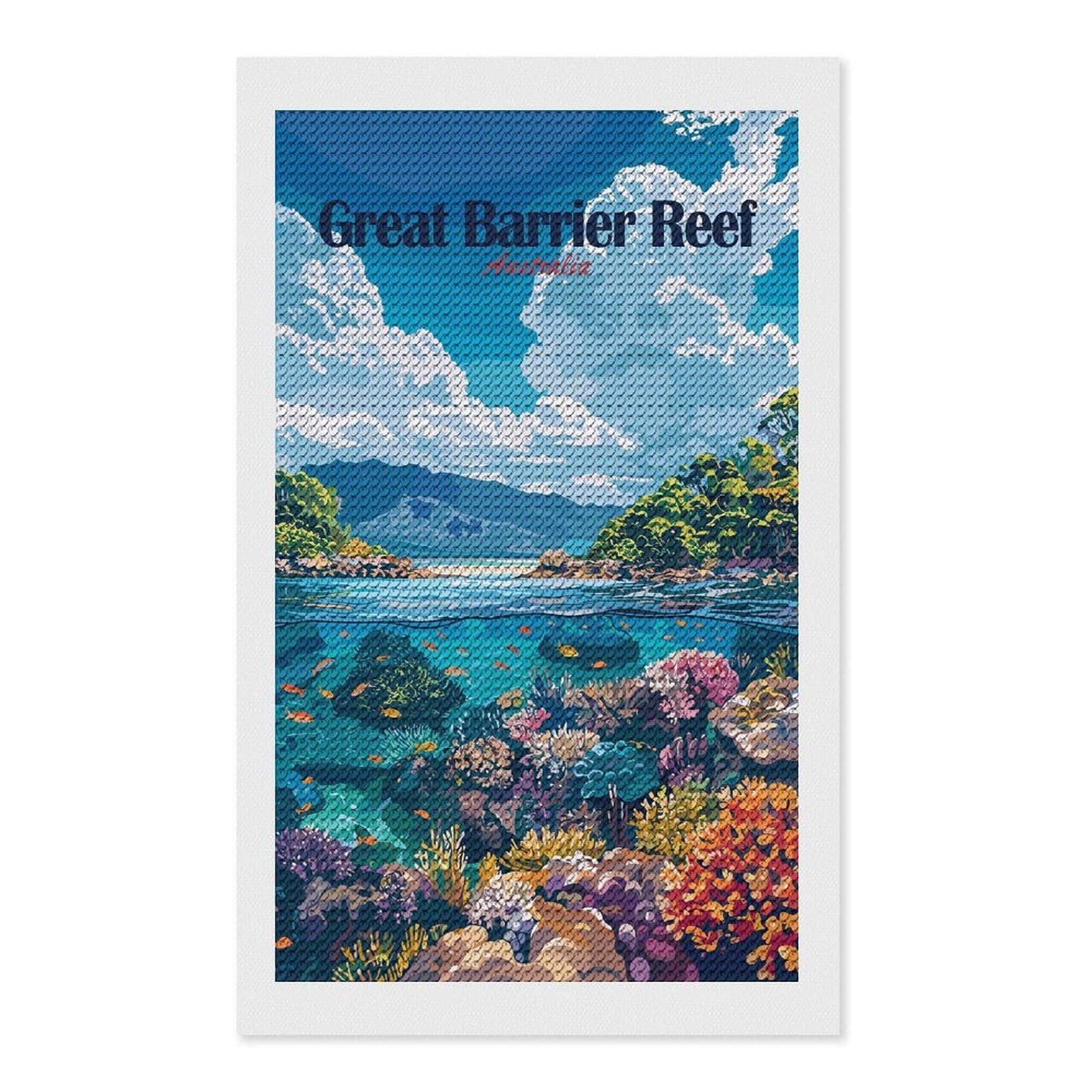 Junmoney Great Barrier Reef Australia Travel Diamond Art Kit 12"x20", Vintage Style Decor, Stress Relief Craft, Decor Project, Relaxing DIY, Creative Hobby