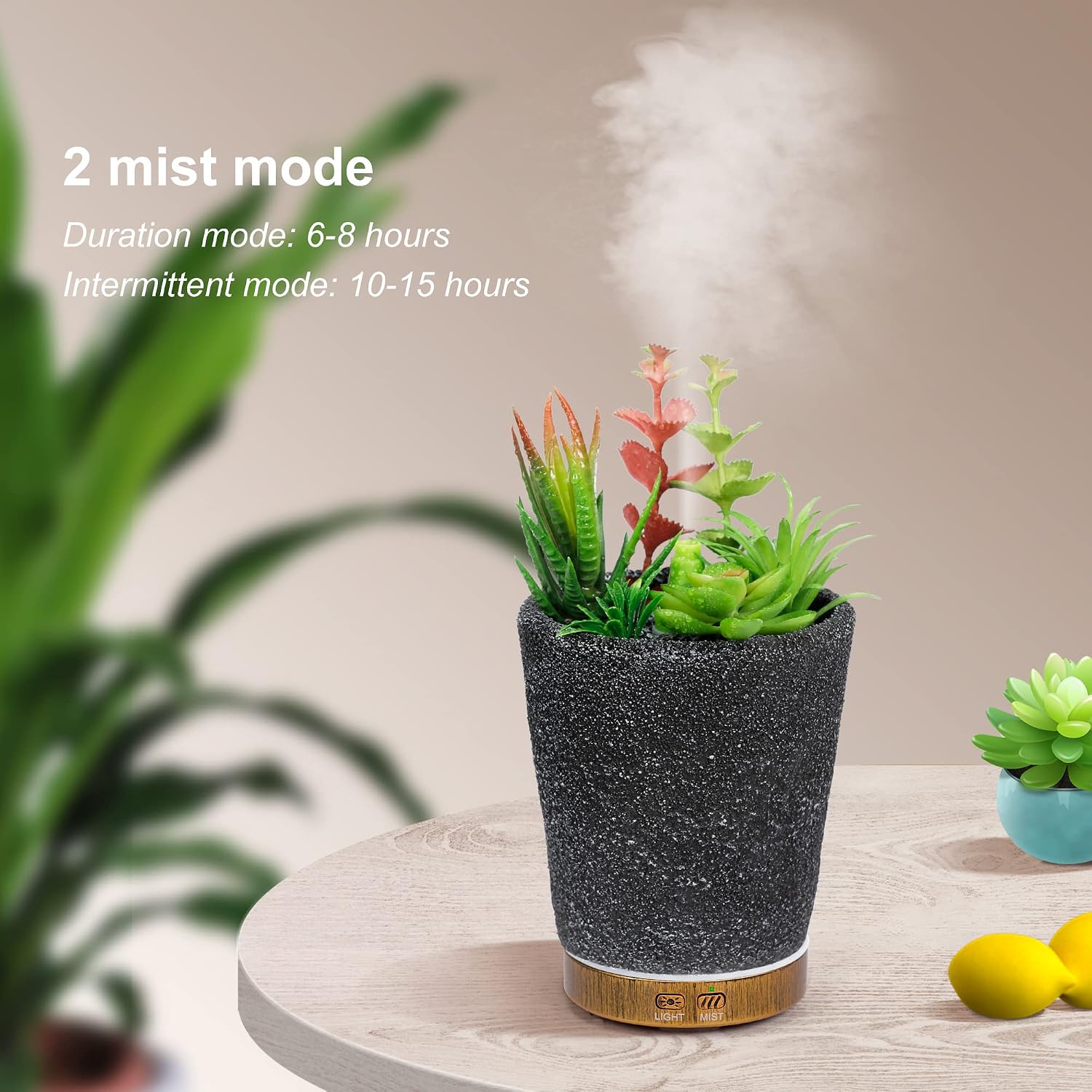 Essential Oil Diffuser, 150 ml Aromatherapy Diffuser, Artificial Succulent Plant Diffuser for Essential Oils, Cold Mist Humidifier for Home Office, Waterless Auto Shut-Off, Super Quiet