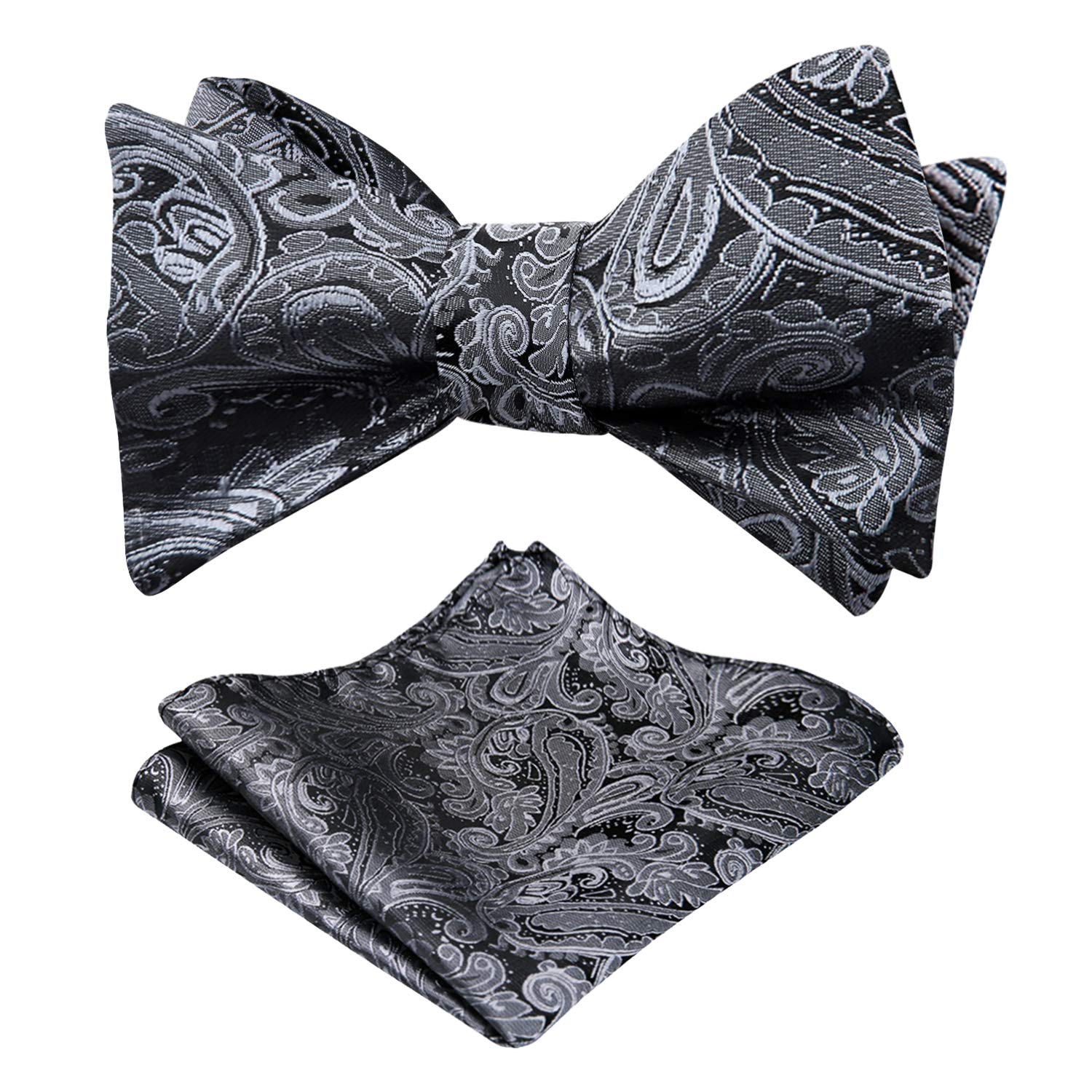 Alizeal Mens Paisley Jacquard Self Bow Tie Pocket Square Set (Gray)(Size: One Size)