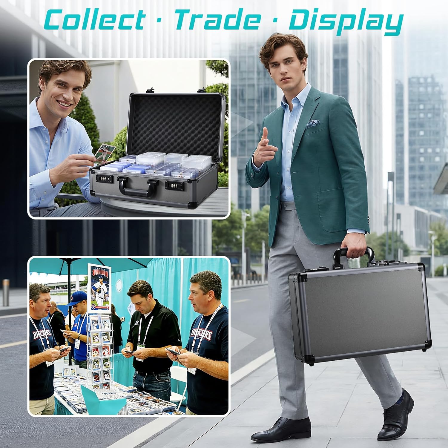 X-Large 4-Row Graded Card Storage Box with Combo Lock - Secure Organizer for Graded Card Slabs, Toploaders, and Sports Trading Cards - Gunmetal Gray