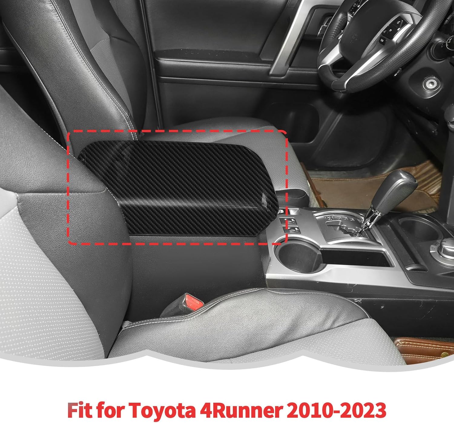 RT-TCZ Center Console Cover Armrest Box Trim Cover Decoration Interior Accessories for Toyota 4Runner 2010-2023 (Black Carbon Fiber)