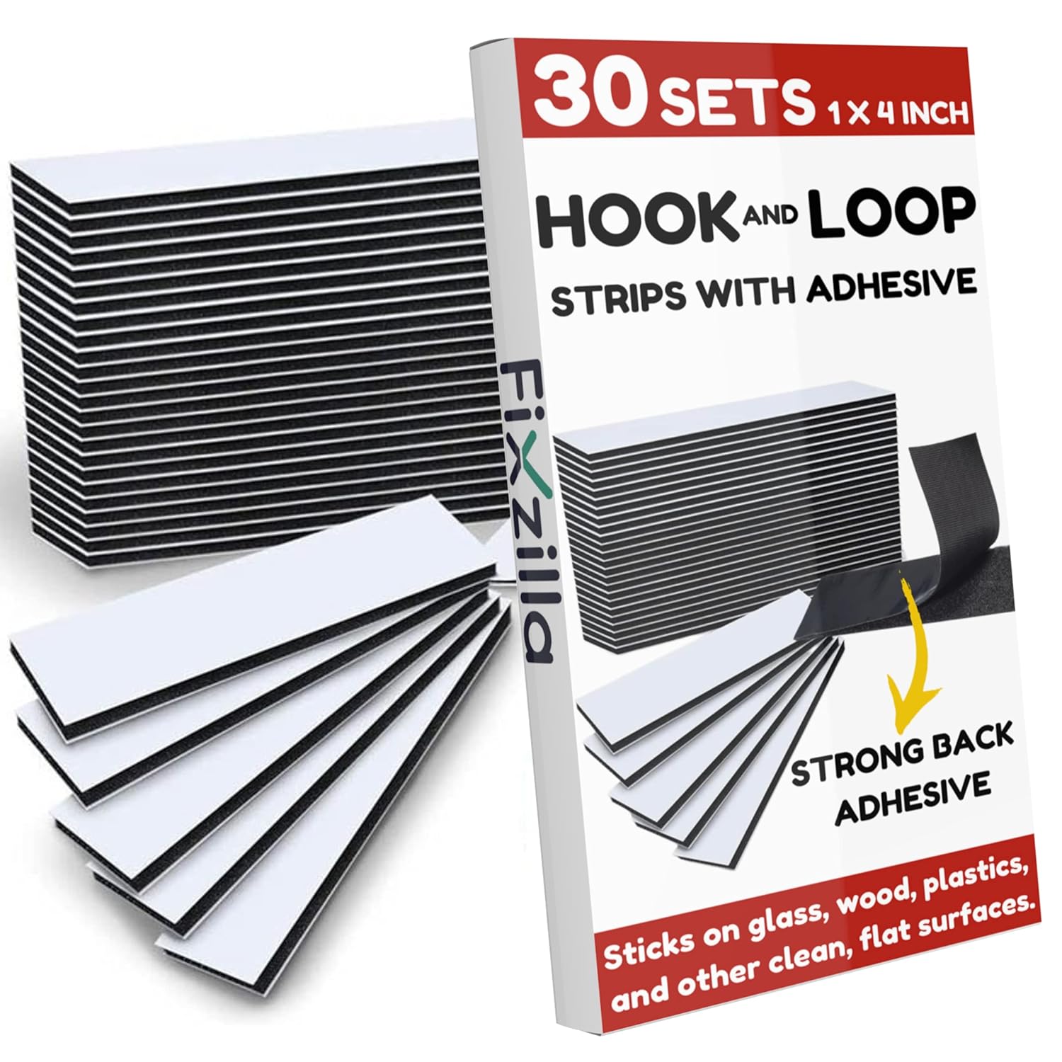 FixZilla - 30 Sets 1x4 Inch Hook and Loop Strips with Adhesive - Heavy Duty Tape - Strong Back Adhesive Hook and Loop Tape Black: Industrial & Scientific