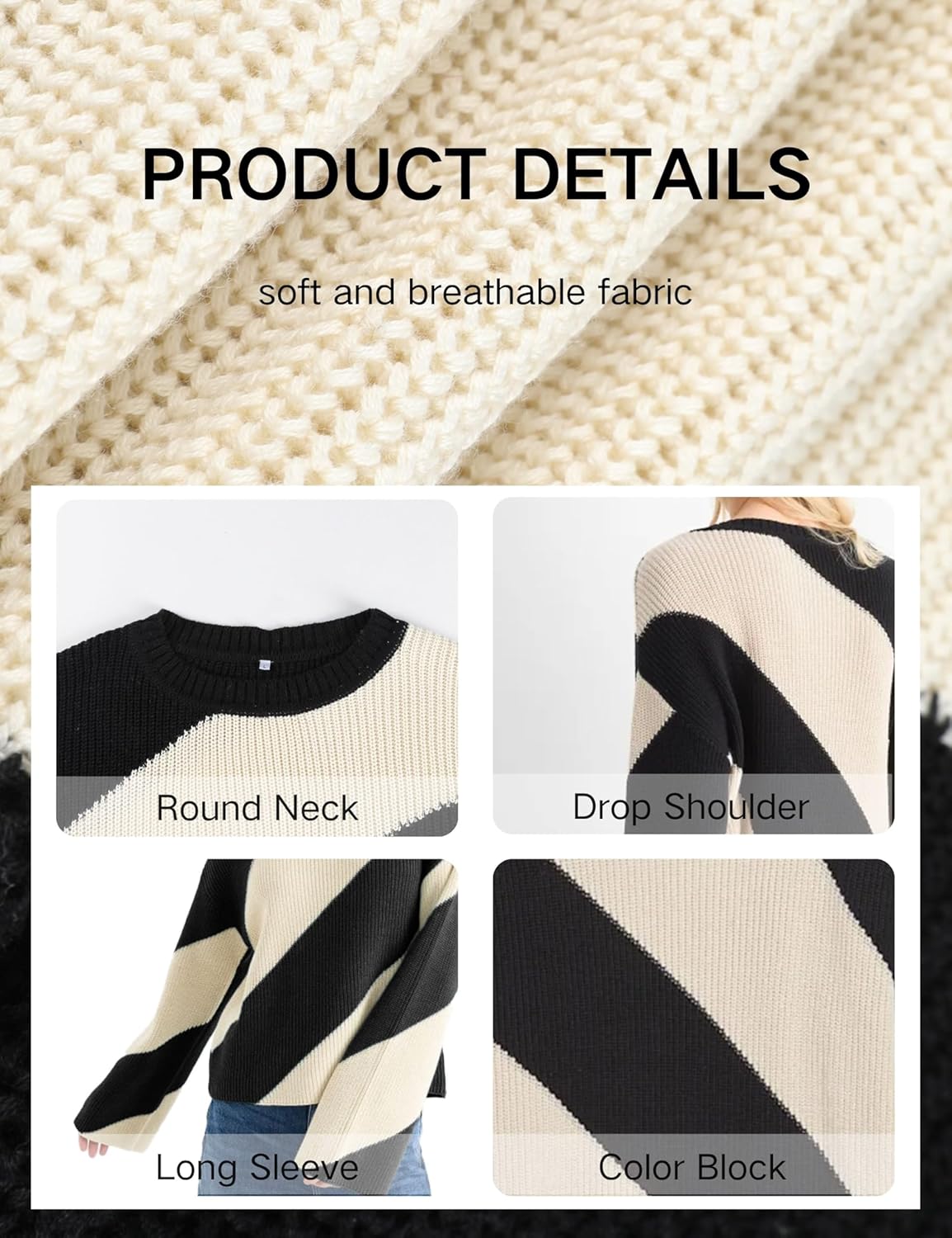 Tanming Womens Wide Striped Sweater Oversized Color Block Crew Neck Loose Sleeves Fall Knit Pullover Tops - Image 7