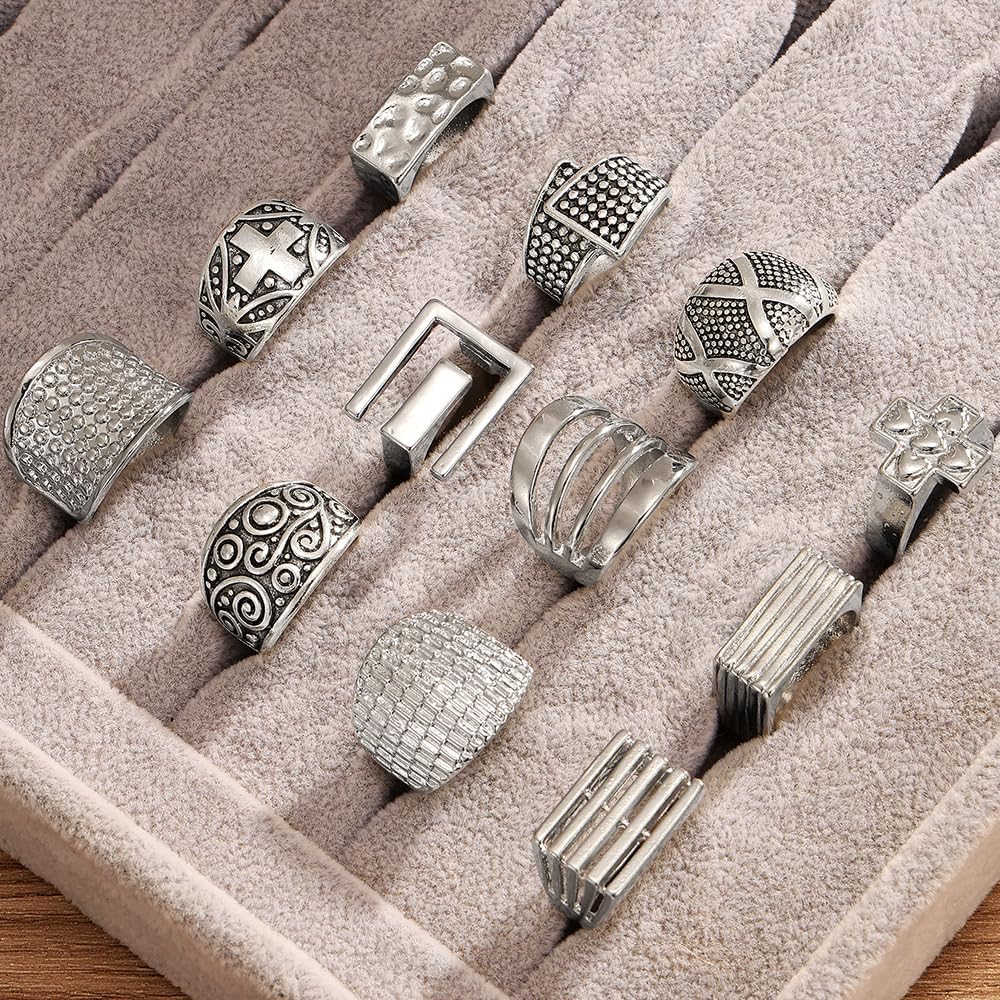 KISS WIFE Cool Rings Set for Women, Vintage Silver Punk Rings Bulk, Gothic Chunky Knuckle Emo Stackable Finger Ring Pack Western Jewelry Gift for Her - Image 7
