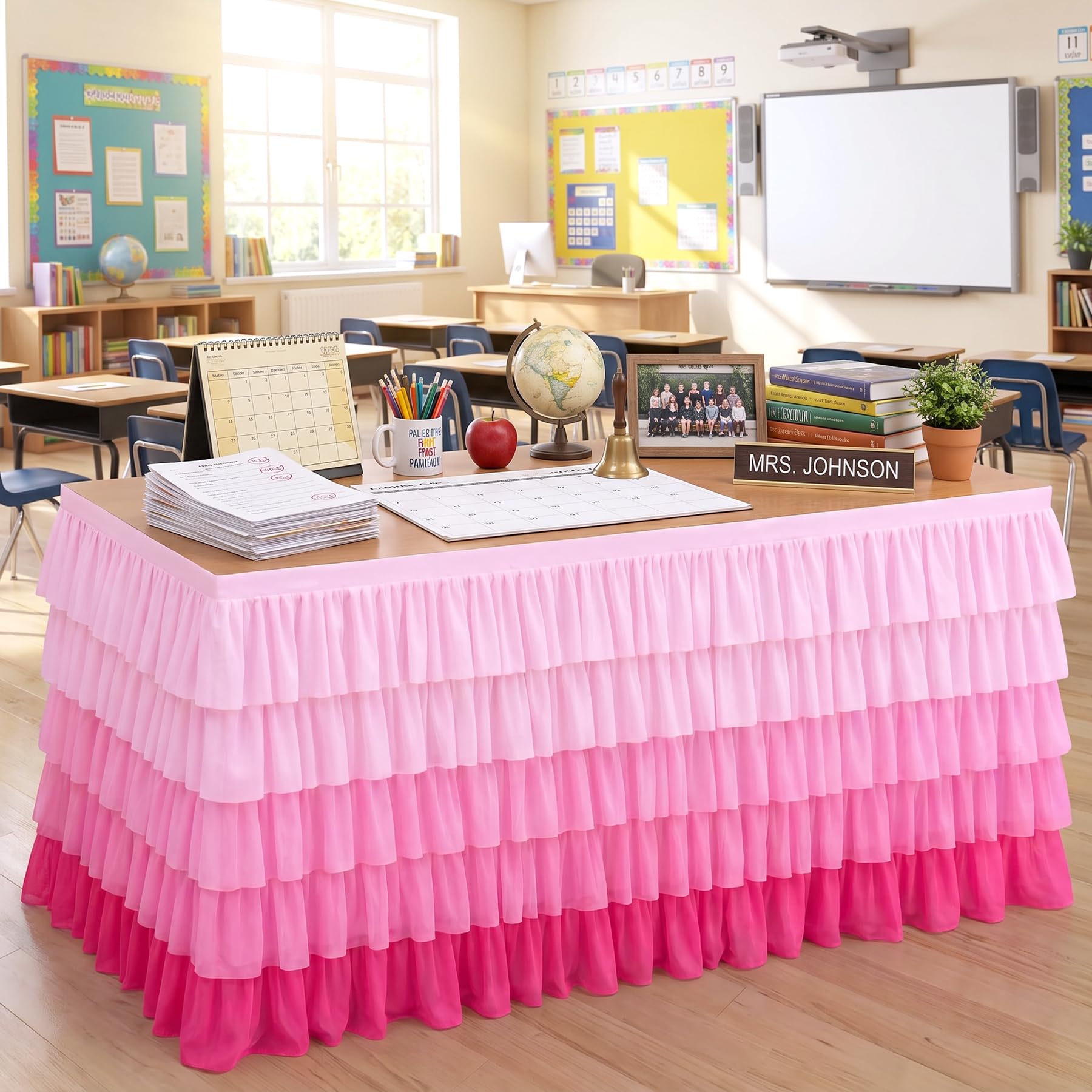 Faldón de mesa de tul rosa gradual de 14 pies, falda de gasa tutú para mesa rectangular o mesa redonda para boda, fiesta de cumpleaños, decoración del hogar, baby shower (167 pulgadas de alto x 30