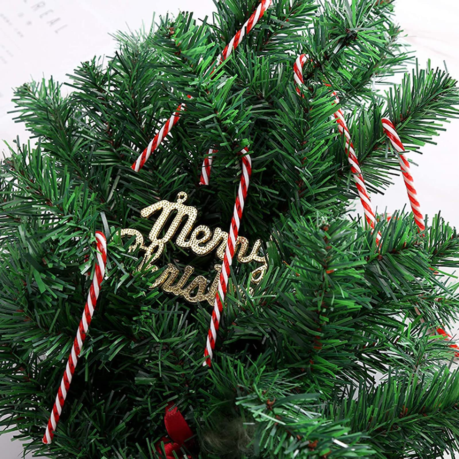 Weihnachtsbaum Deko Set - 18 Zuckerstangen & Christbaumkugeln Rot-Weiß