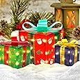 Lighted Gift Boxes Christmas Decorations - Set of 3 Gift Boxes (Cartoon Theme) - Includes 50 Mini Lights - Ideal for Indoor and Outdoor Christmas Tree Home Party Decor