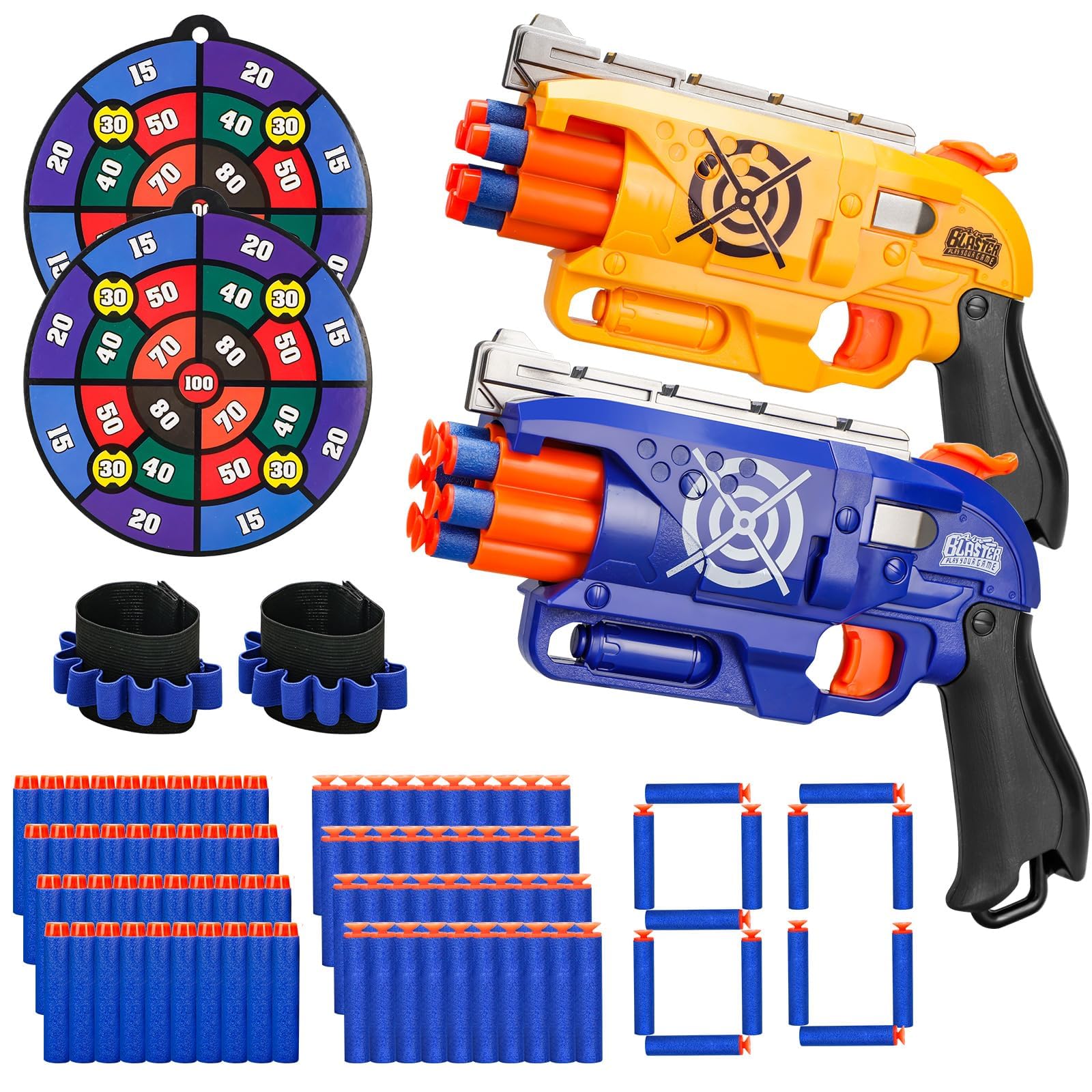 2 Pack Blaster Guns Boys Toy for 3+ Year Old Kids, 80 Soft Foam Darts Bullets, 2 Targets & 2 Wrist Strap