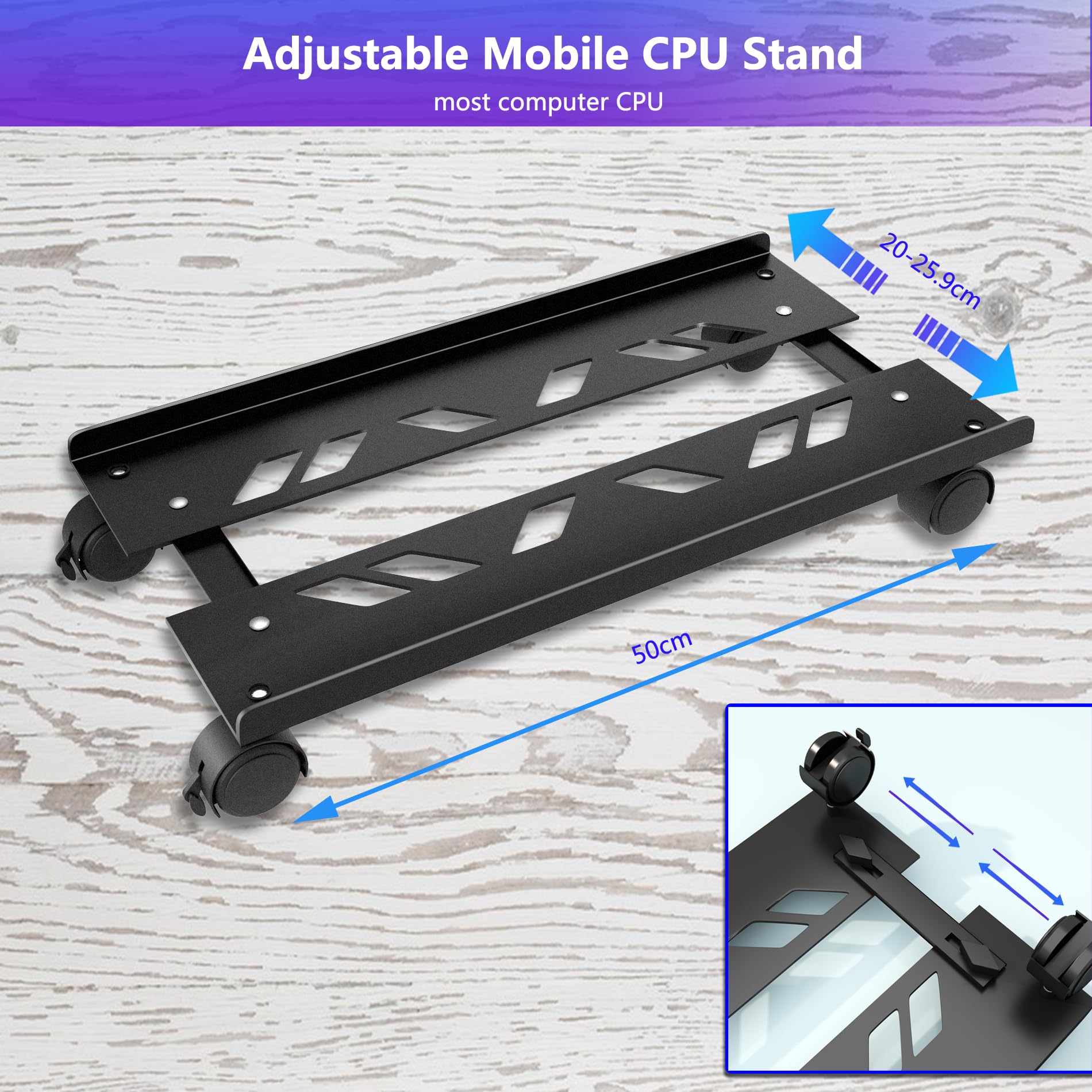 Soporte para CPU y torre de ordenador de sobremesa de acero, soporte ajustable, soporte universal para PC móvil con ruedas giratorias con bloqueo