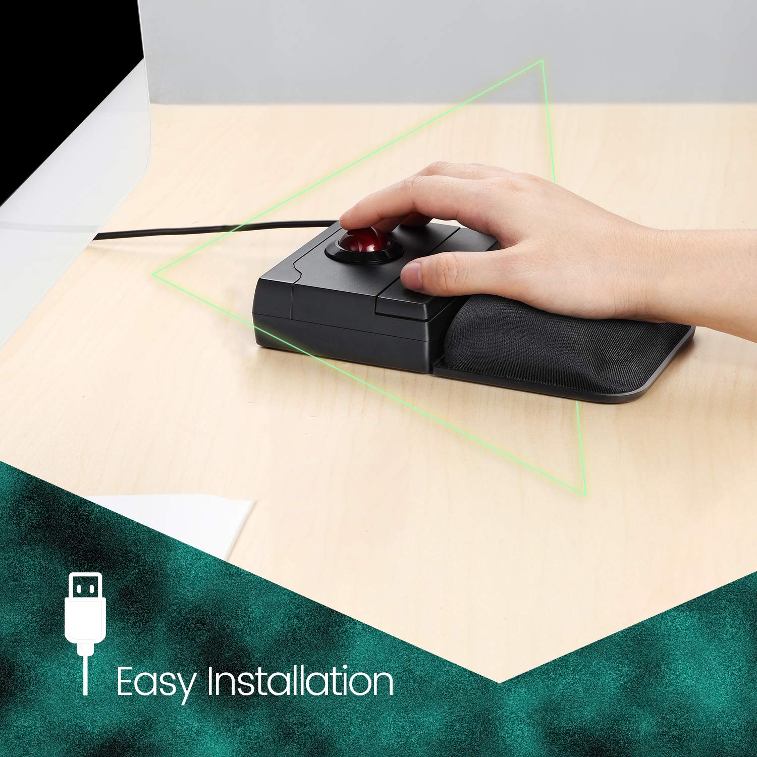 perixx PERIPRO-506 Ratón con USB Trackball Ratón – 100 x 80 x 42 mm – 25 mm Trackball Brillante – Reposapiés Palma de Gel Desmontable – Rueda de desenrollado